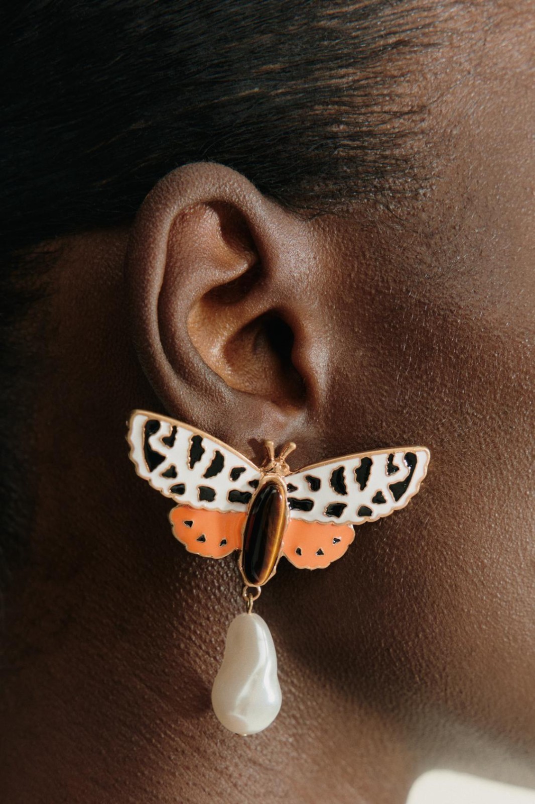 Zara Butterfly Pearl Drop Earrings Recycled Zinc Statement Jewelry Insect NWT