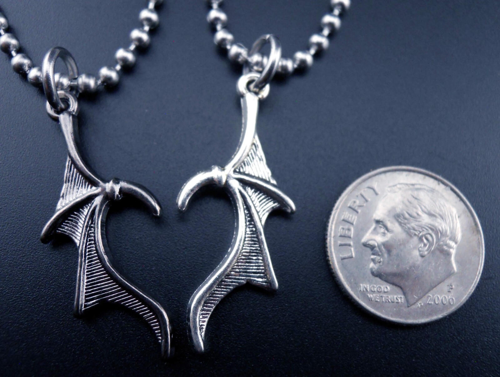 Couple Necklaces Stainless Chains New Goth Pendants Gothic Bat Wings Heart