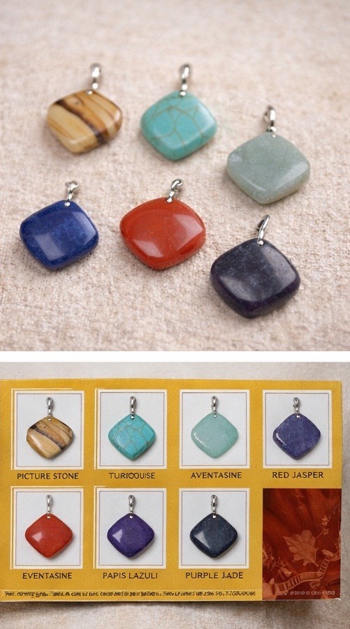 New Chesed Semi Precious Stone Pendant Necklace Set 6 Natural Stones Gift Box