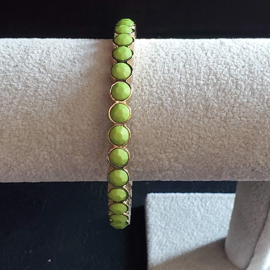 Lilly Pulitzer Gold Tone Green Cabana Stud Bangle Bracelet 8 Inch