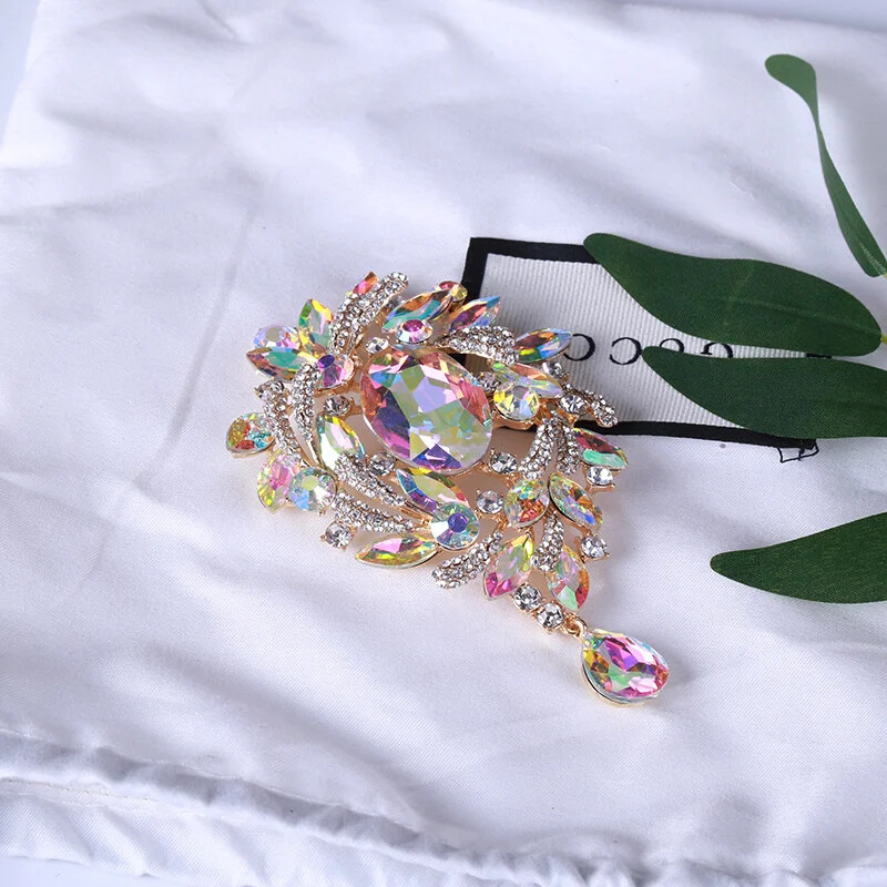 Fashion Shiny Glass Rhinestone Corsage Exaggerated Coat Accessories Pin Brooch