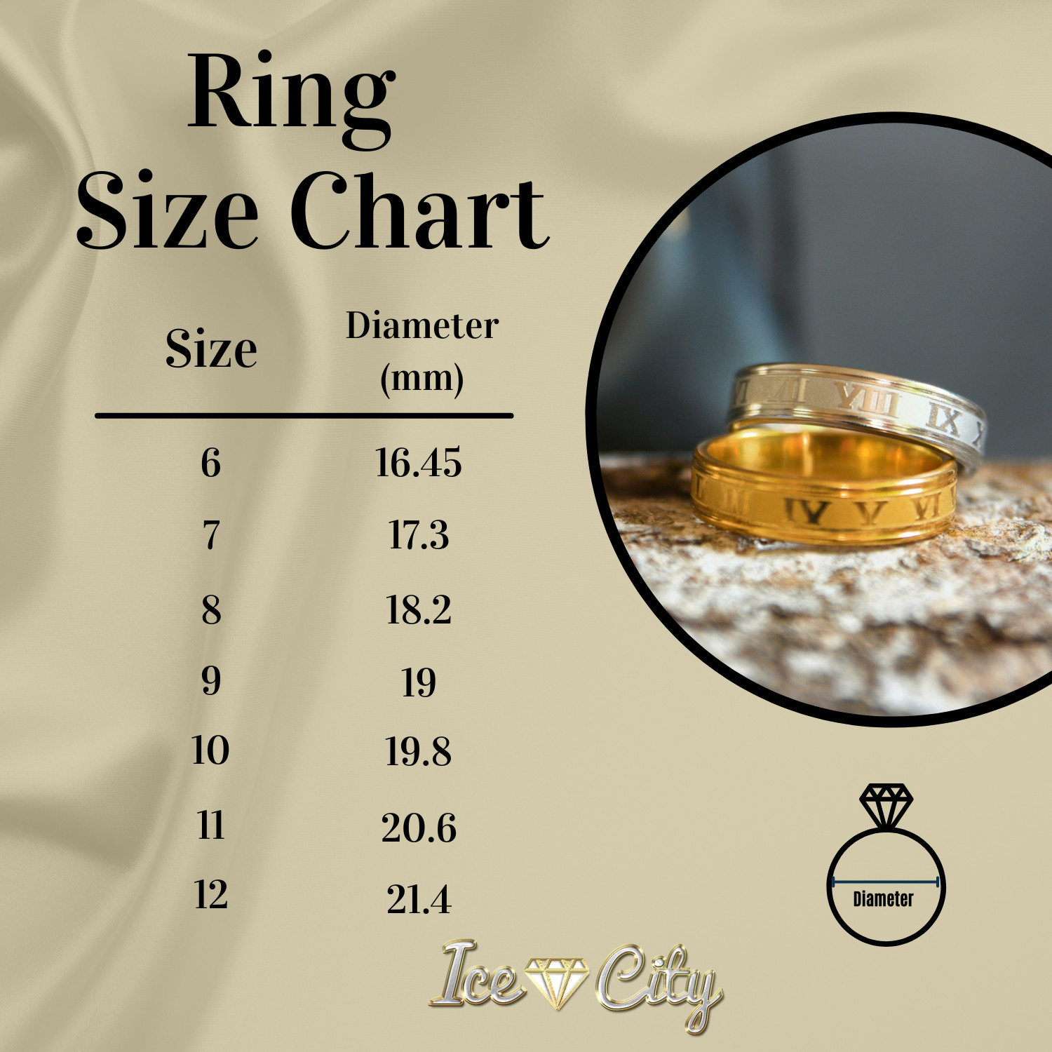 Ice City Roman Numeral Wedding Band Ring, Stainless Steel Rings Men Size 6-12