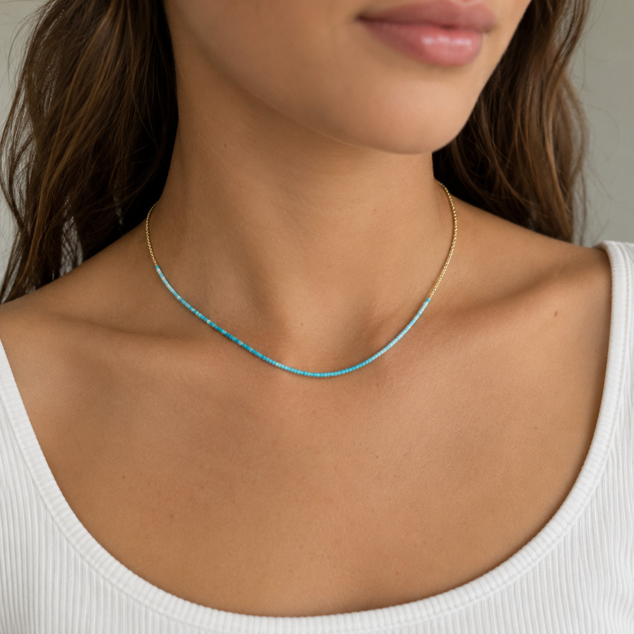 Gorjana Blue Beaded Necklace Gold-Tone Cable Chain Lobster Closure Adjustable