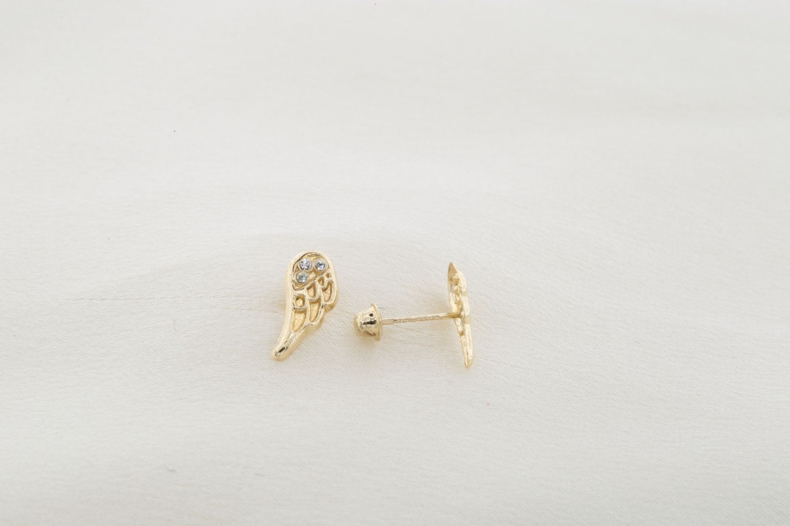 14K Solid Gold Angel Wing Earrings • Delicate Guardian Angel Studs with CZ