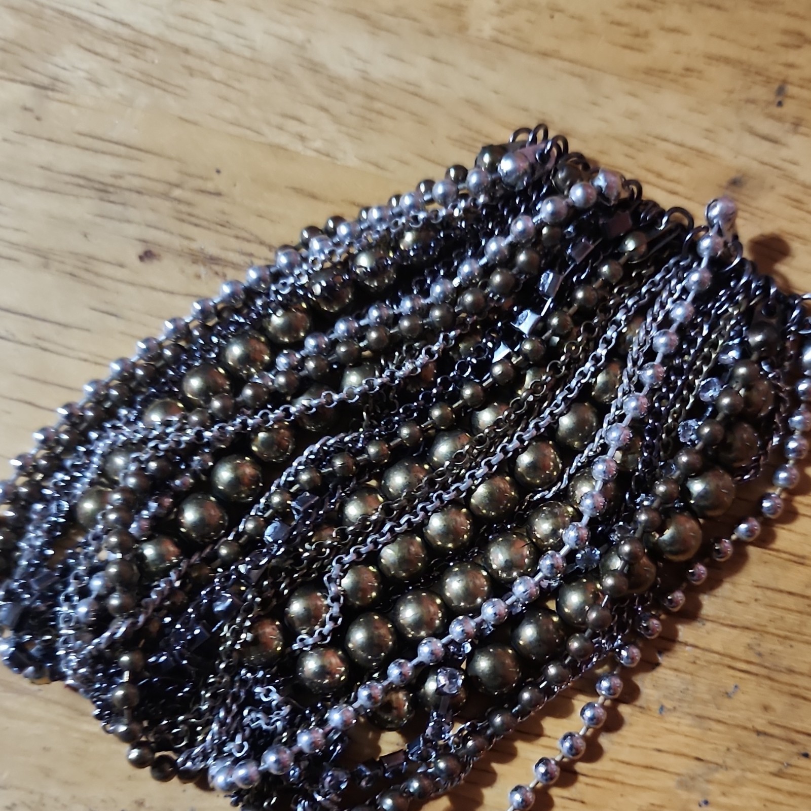 Bronze Tone Multi-Strand Beaded Ball Chain Bracelet, Stackable Slide Closure