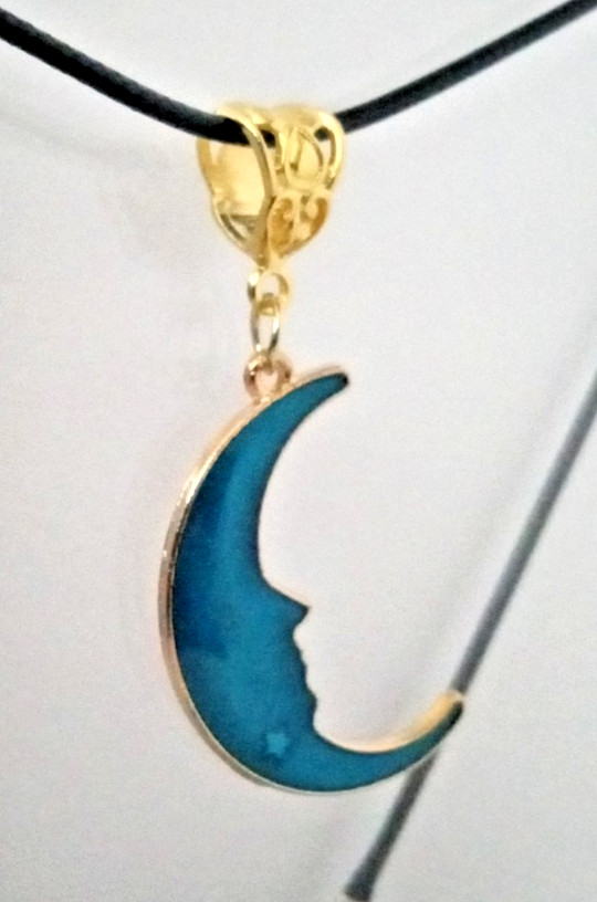 Crescent Moon Face Pendant Charm 18″ Adjustable Necklace NEW!