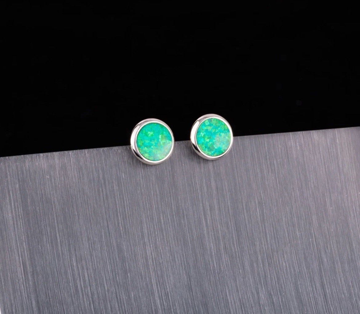 Gorgeous Kiwi Green Fire Opal 10mm Earrings & Ring Size 9.5 Set