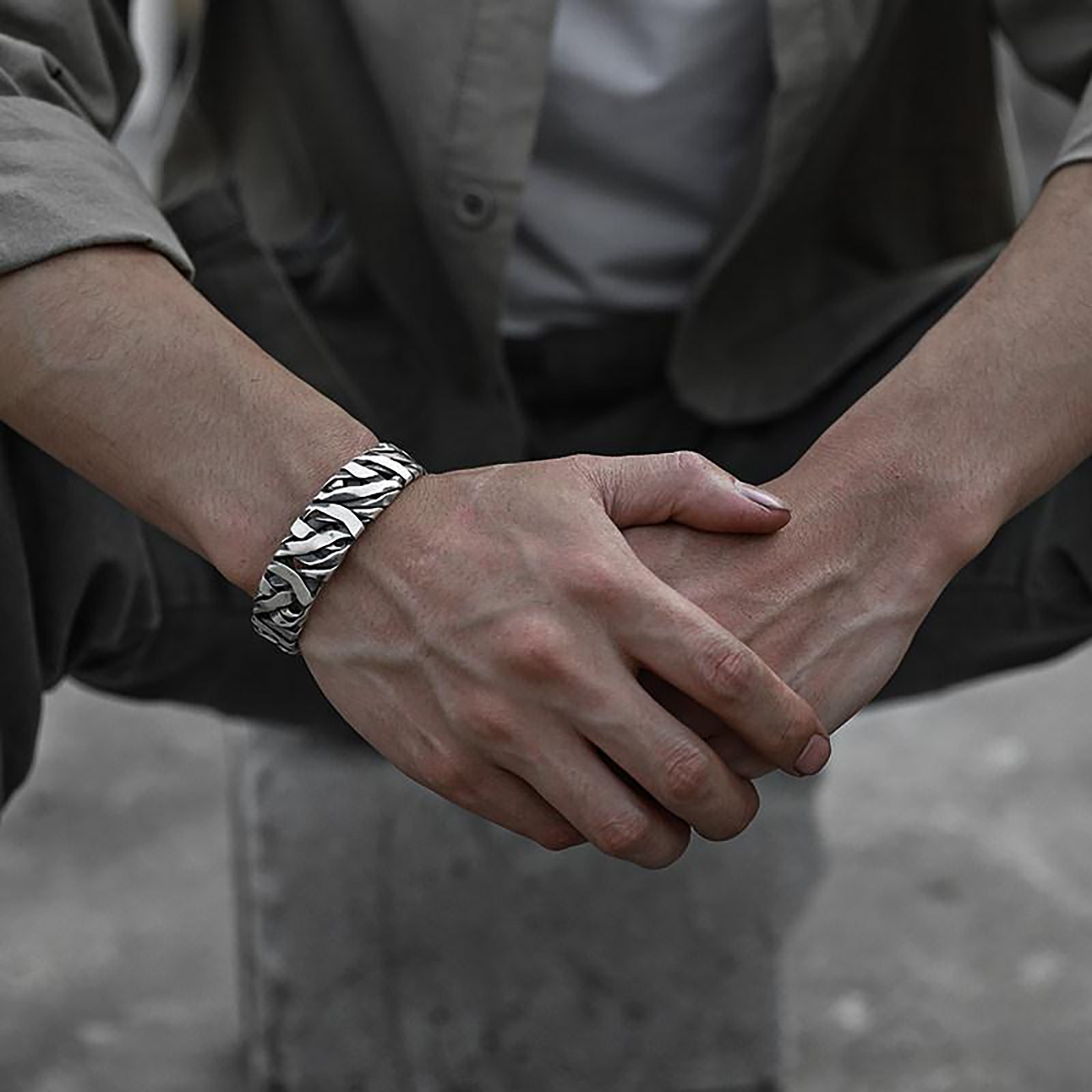 Vintage Twisted Weave Open Bangle Retro Industrial Cuff Bracelet Men Gift Jewelr
