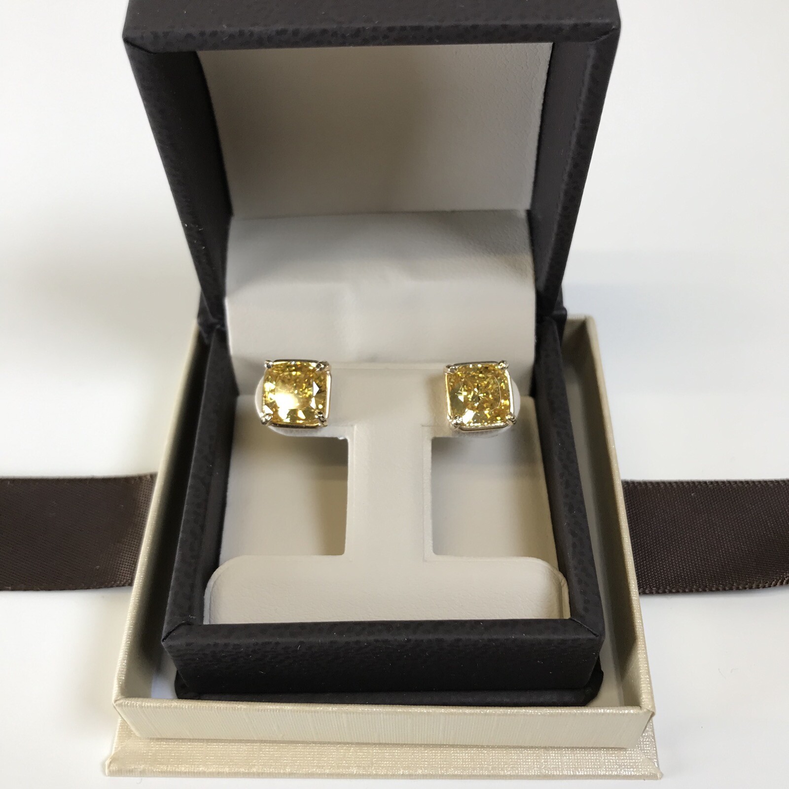6Ct Studs Diamond Earrings Cushion Fancy Canary Yellow Man Made 14k Solid Gold