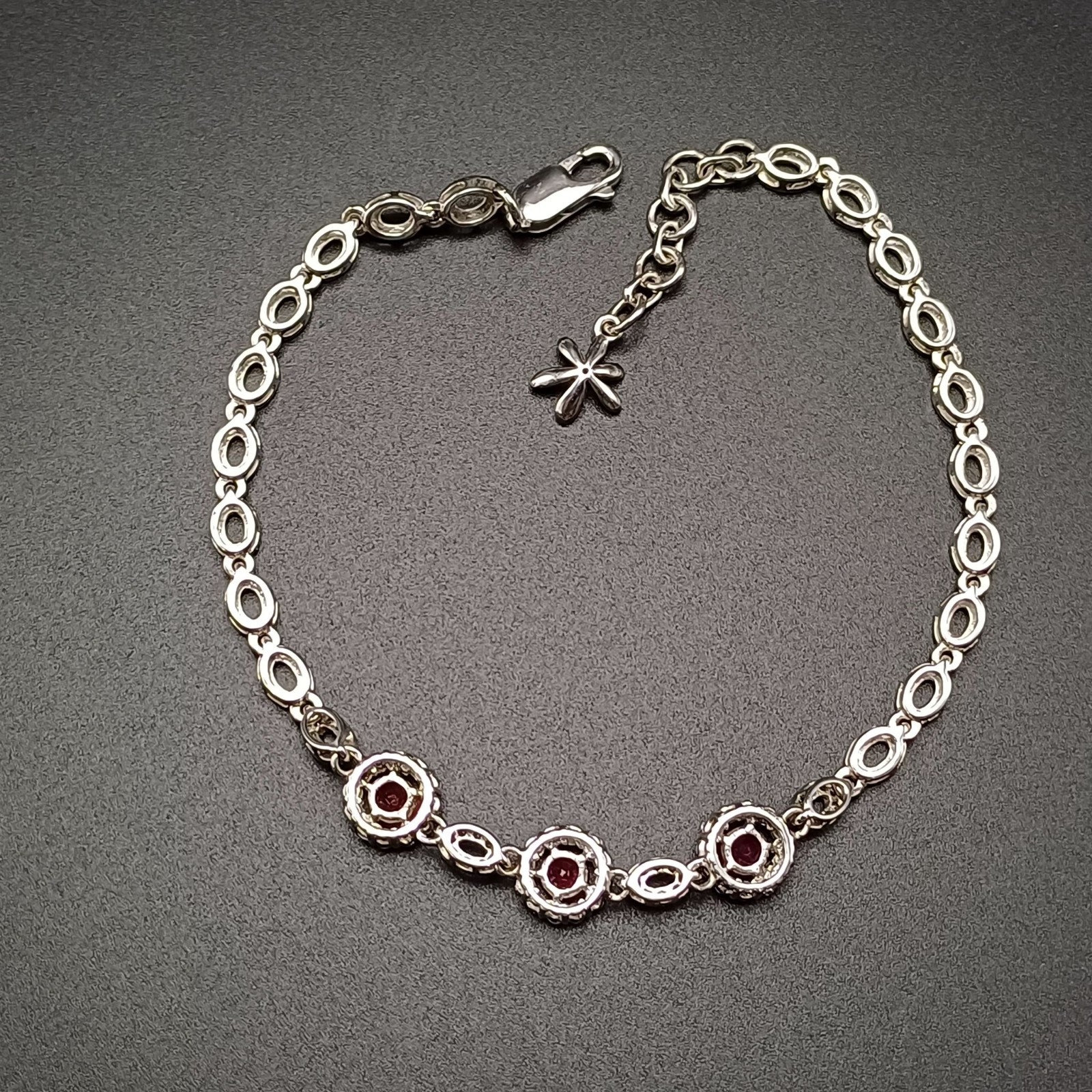 925 Sterling Silver Pink CZ Bracelet Clear Cubic Zirconia Adjustable 7.5-8.5″ 7.