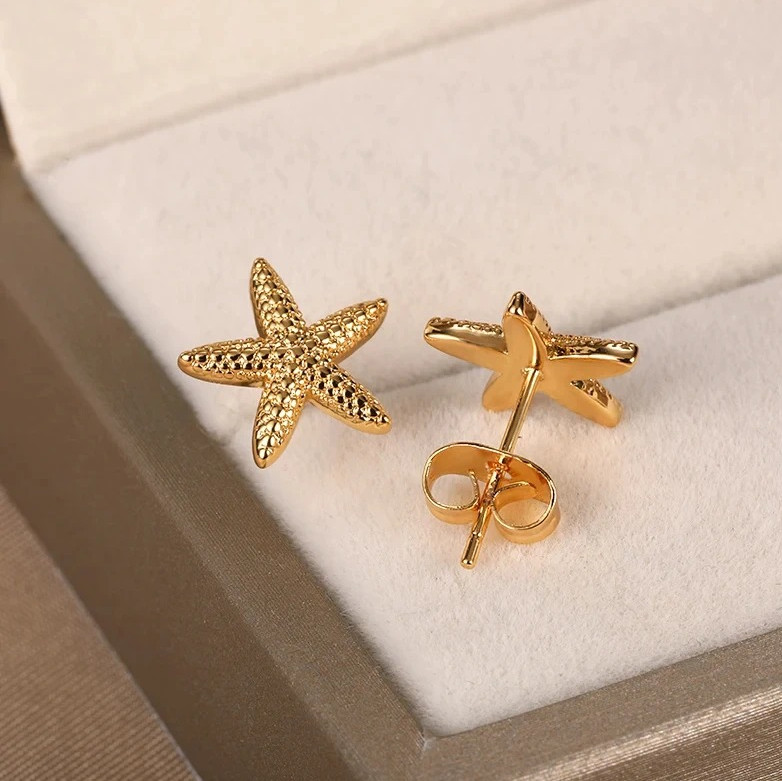 1pcs Starfish Stainless Steel Stud Earrings – Trendy Ocean-Inspired Jewelry