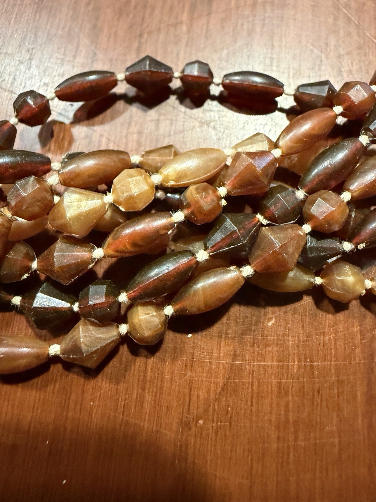 “Vintage Autumn Brown Multi-Strand Torsade Necklace Faceted Bicone & Barrel