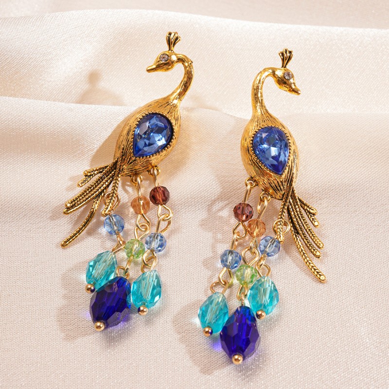1Pair Peacock Tassel Dangle Earrings Multicolor Drop Earrings Luxury Jewelry