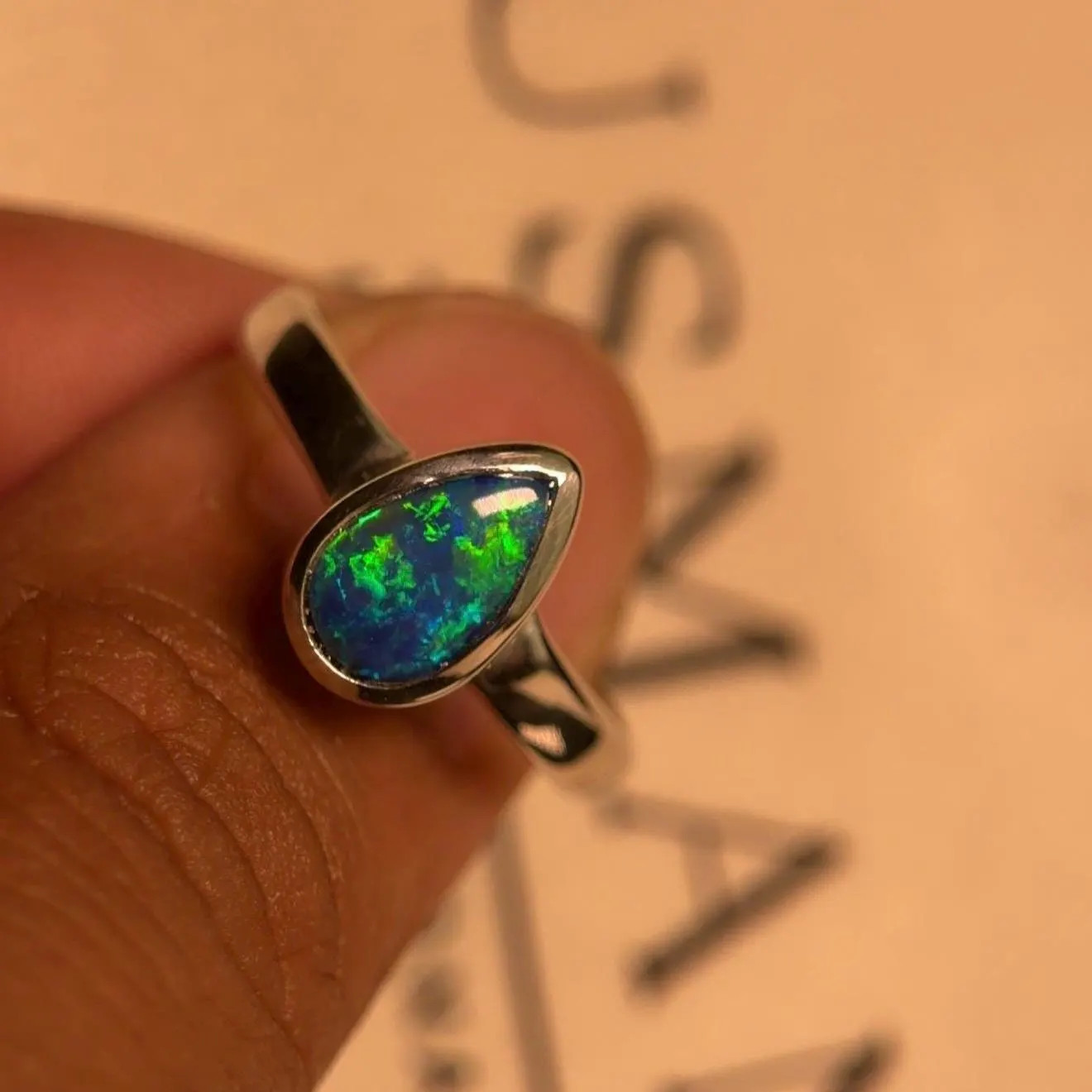Natural Australian Fire Opal Pear Ring in 925 Sterling Silver, Trendy Ring Gift