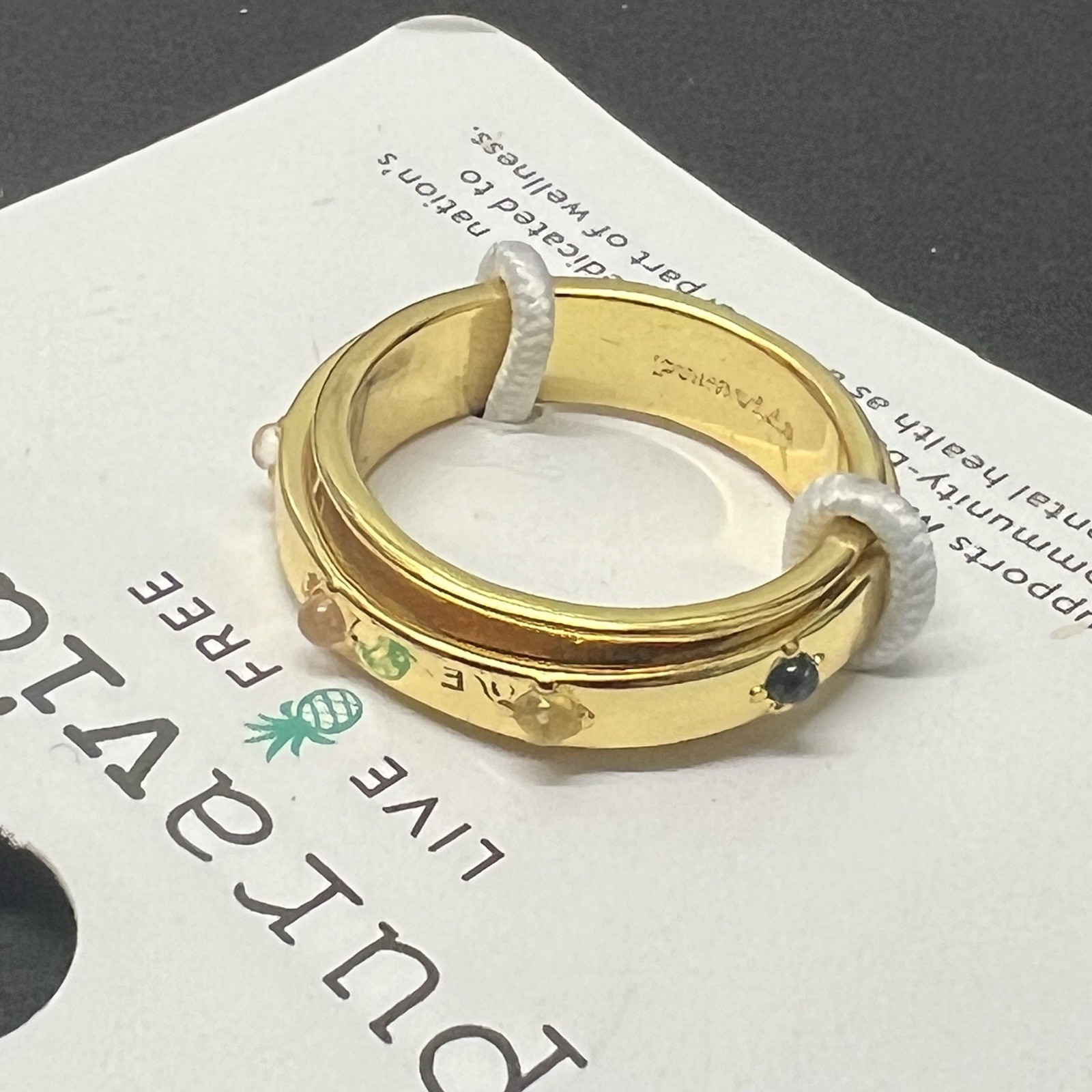 Puravida Mental Health Awareness Fidget spin Ring 9 10 NEW Gold tone Band stones