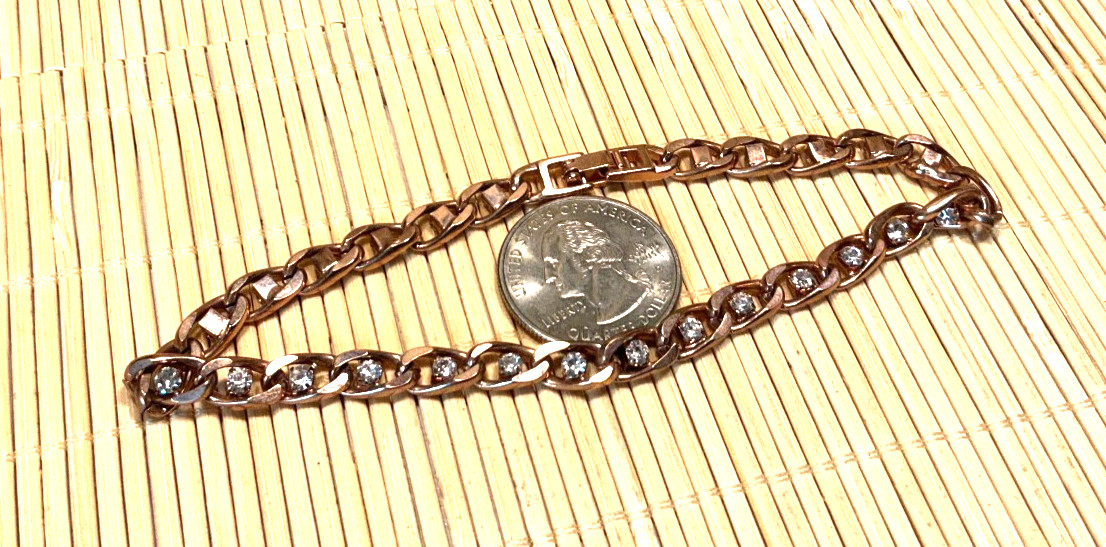 Faashion Bracelet Rose Gold Tone Crystal Rhinestone Large Tennis Lot 103