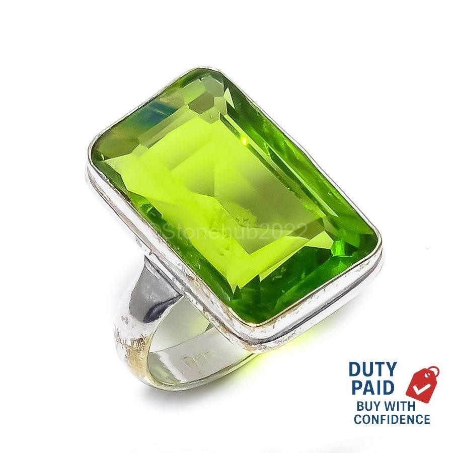 925 Sterling Silver Peridot Wedding Mother Statement Channel Set Ring Size 6.5