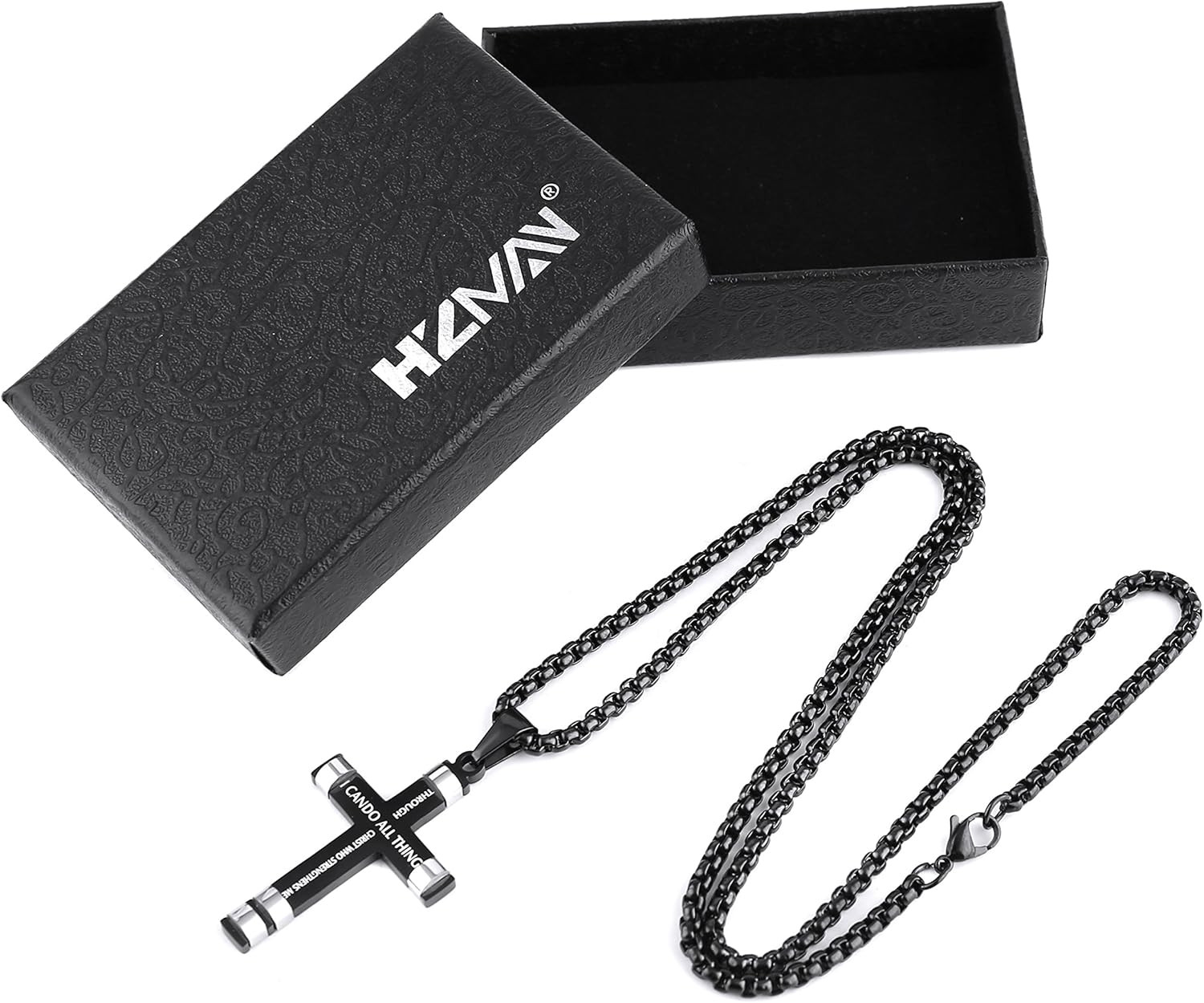 Cross Pendant Philippians 4:13 STRENGTH Bible Verse Stainless Steel Necklace 3 C