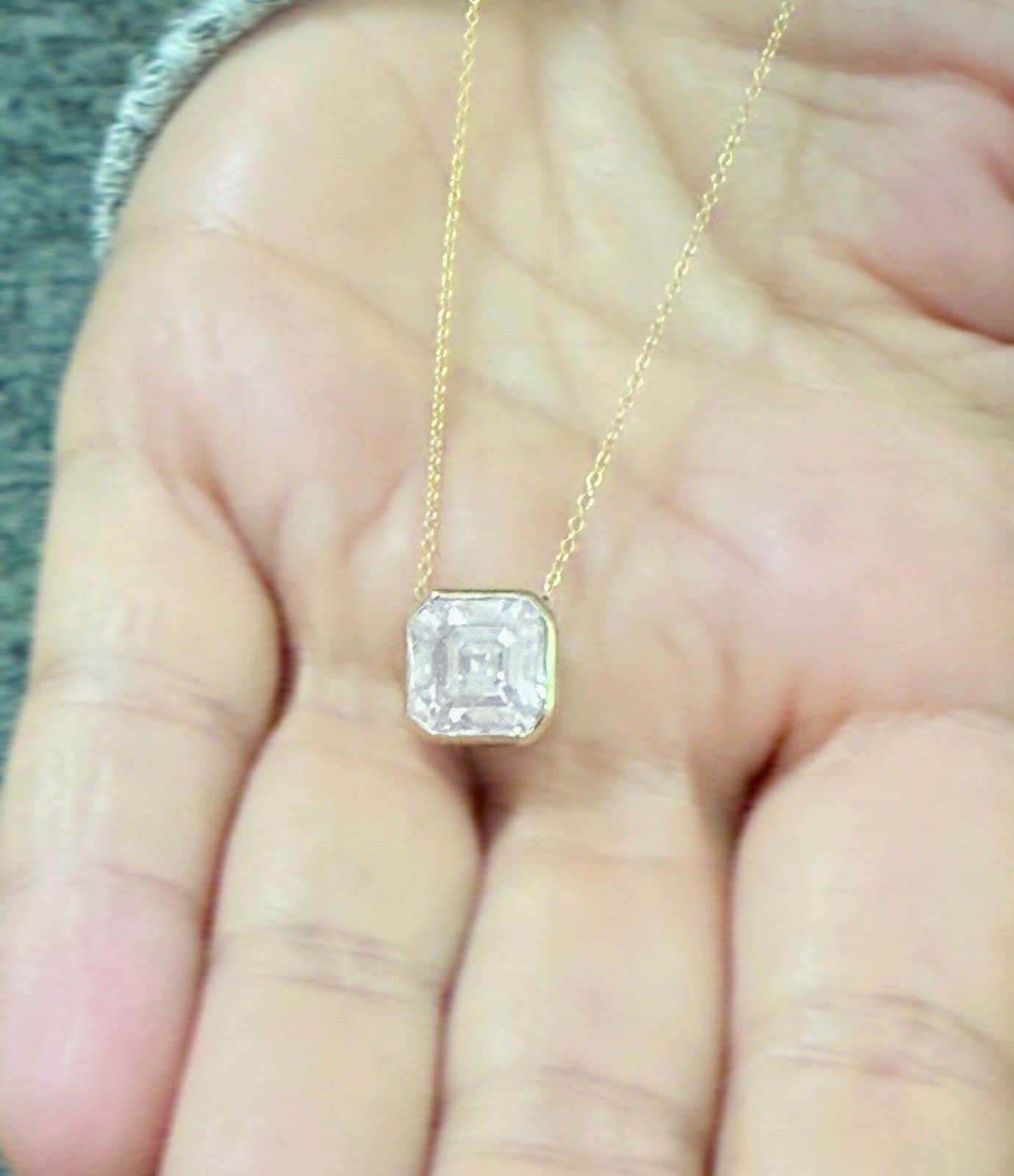 1.00ct Asscher Cut Simulated Diamond Solitary Pendant 925 Yellow Sterling Silver