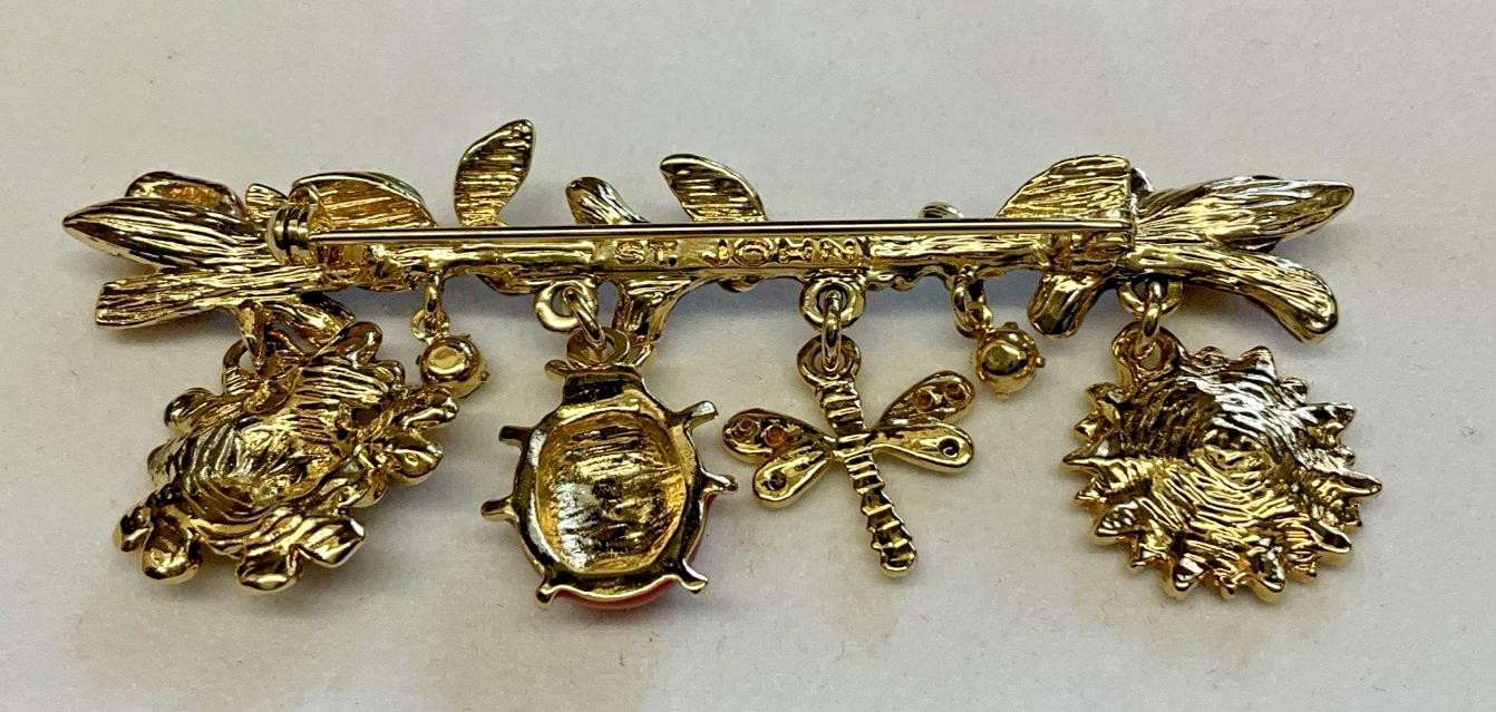 Broch Pin St John Enamel Sunflower Dragonfly Ladybug Rose Branch Charm