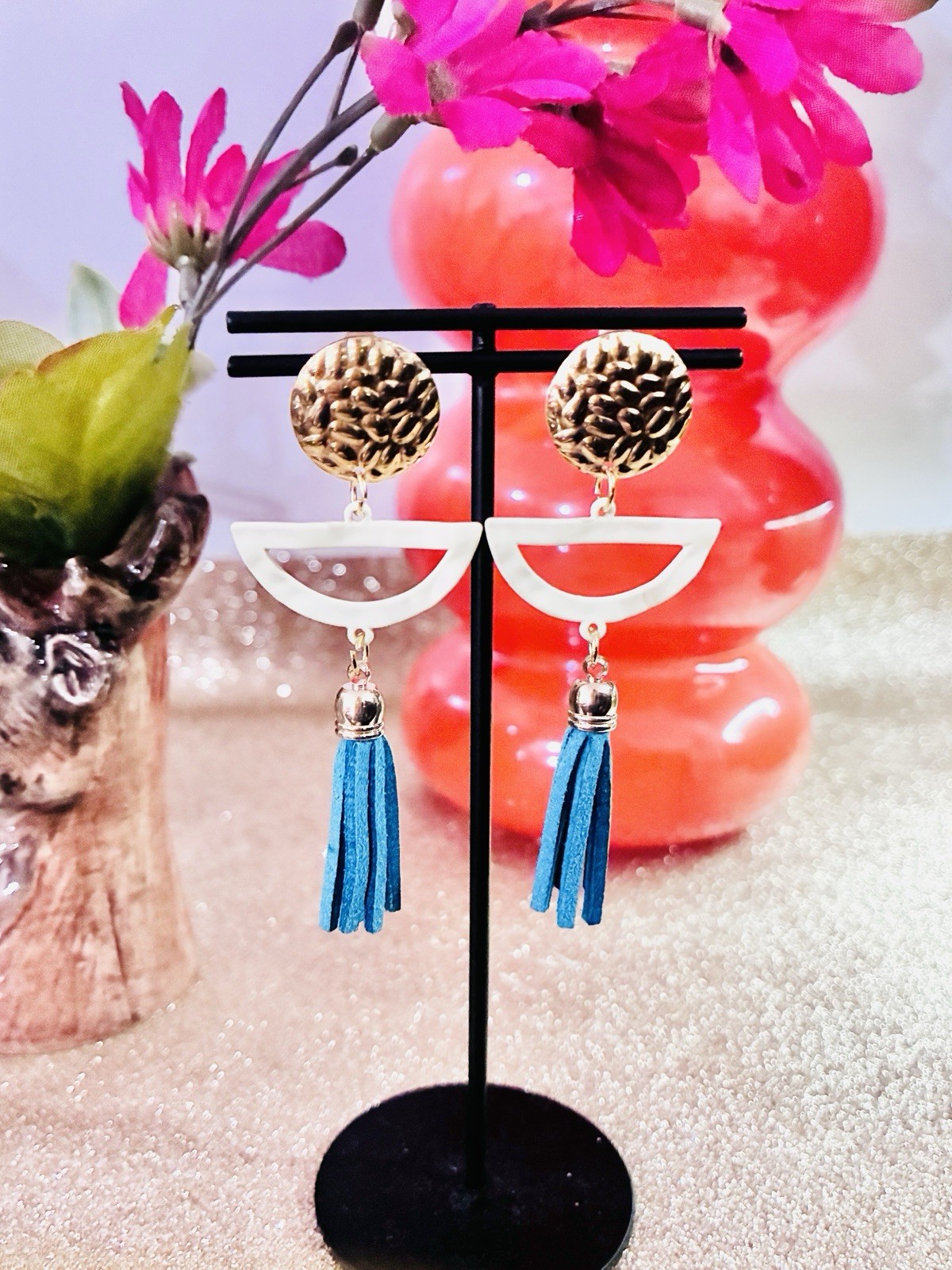 Green Fringe Mid-Century, Modern Earrings, High Quality,