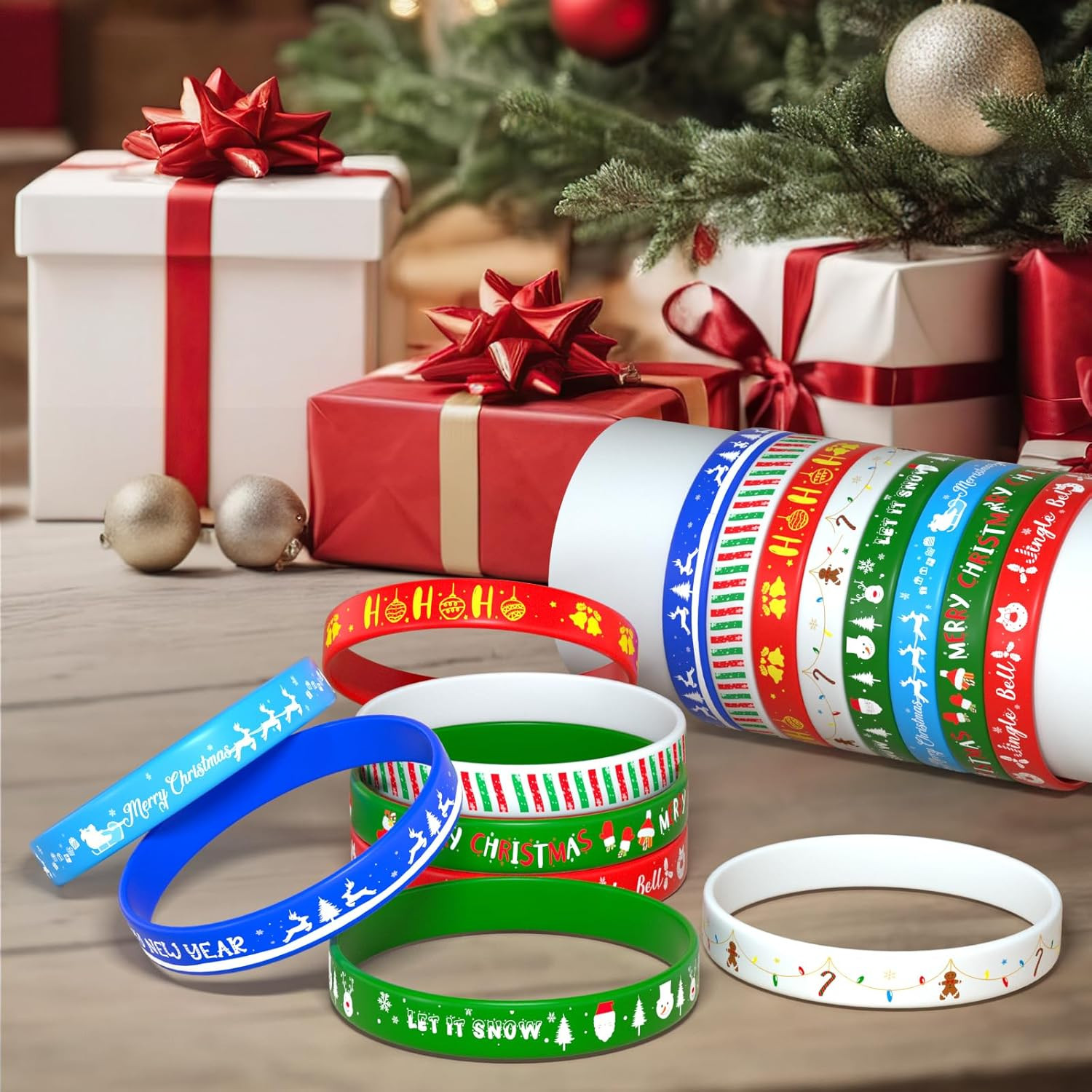 24 Pcs Christmas Silicone Bracelets Wristbands Party Favors Xmas Kids Adults