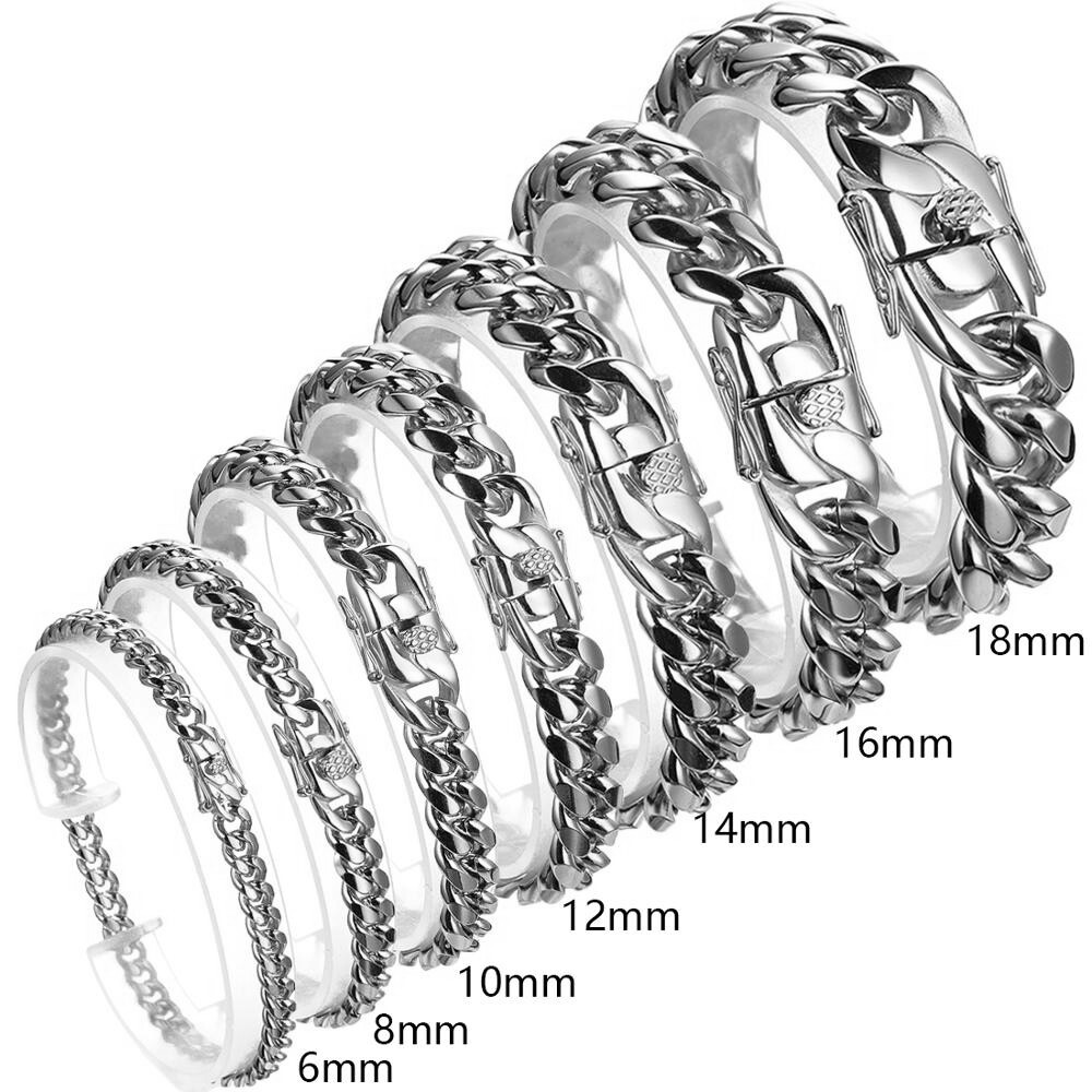 6mm-18mm Fashion Women Men Stainless Steel Miami Curb Chain Bracelet Bangle Gift