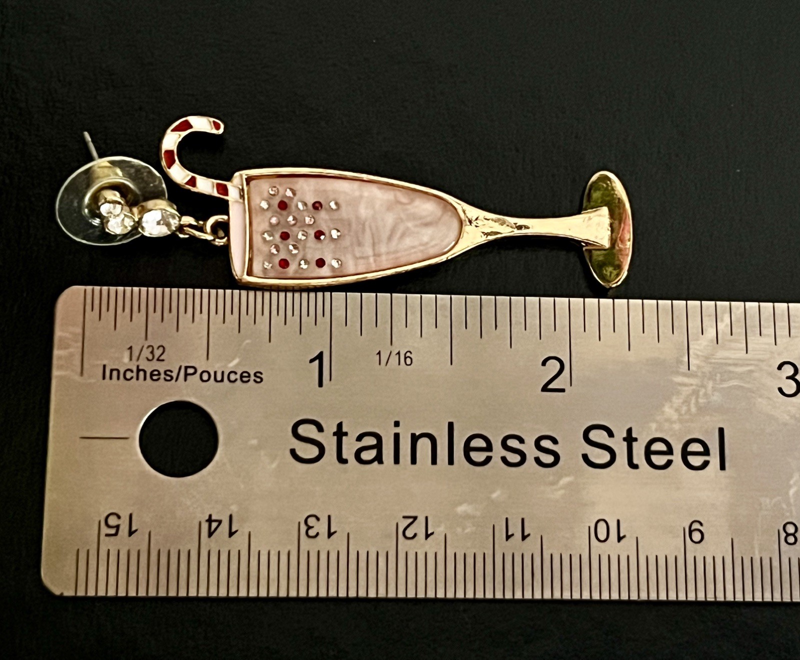 Torrid Champagne Flute Dangle Earrings Pink Rhinestone Holiday 2.5” EUC