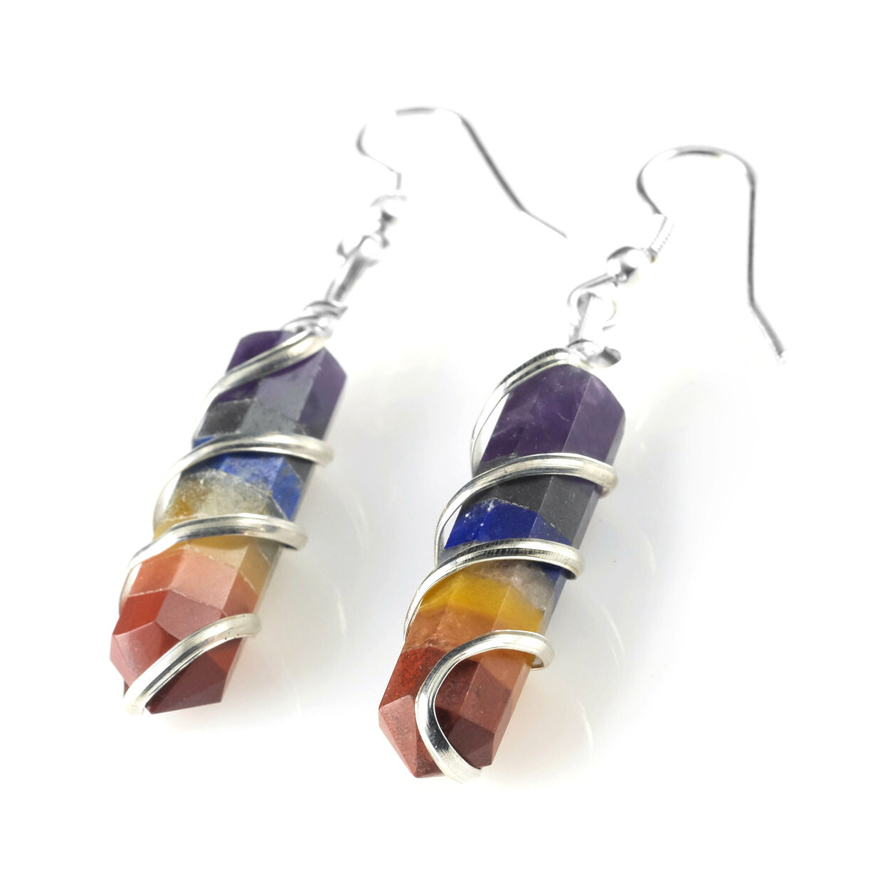 7 Chakra Gemstone Point Earrings Rainbow Crystal Earring for Reiki Energy Heal