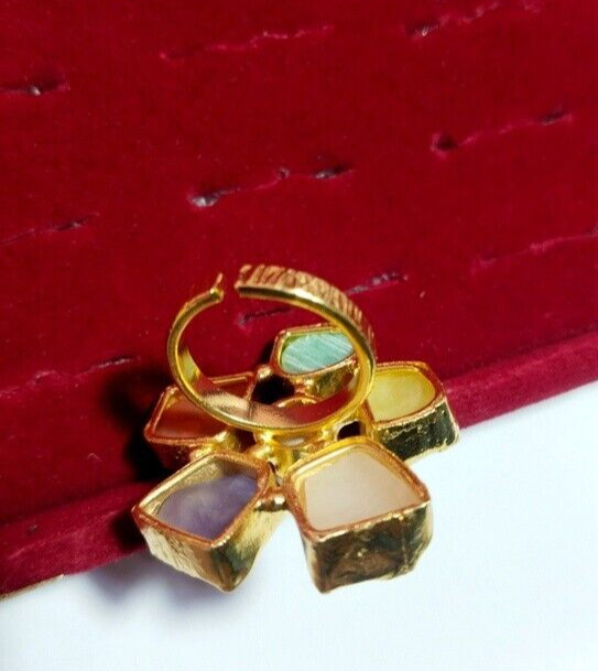 Natural Multi stone Handmade Adjustable Ring Gemstone Brass Ring Raw Ring.