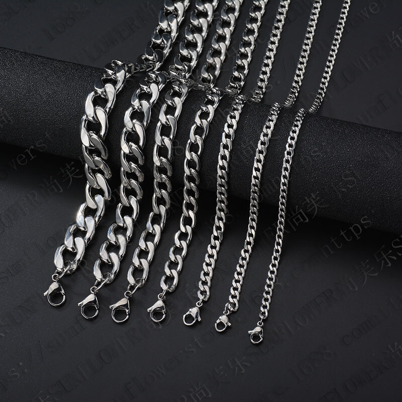 5pcs/lot Width 3-10mm Men’s Stainless Steel 316L Curb Link Chain Silver Necklace