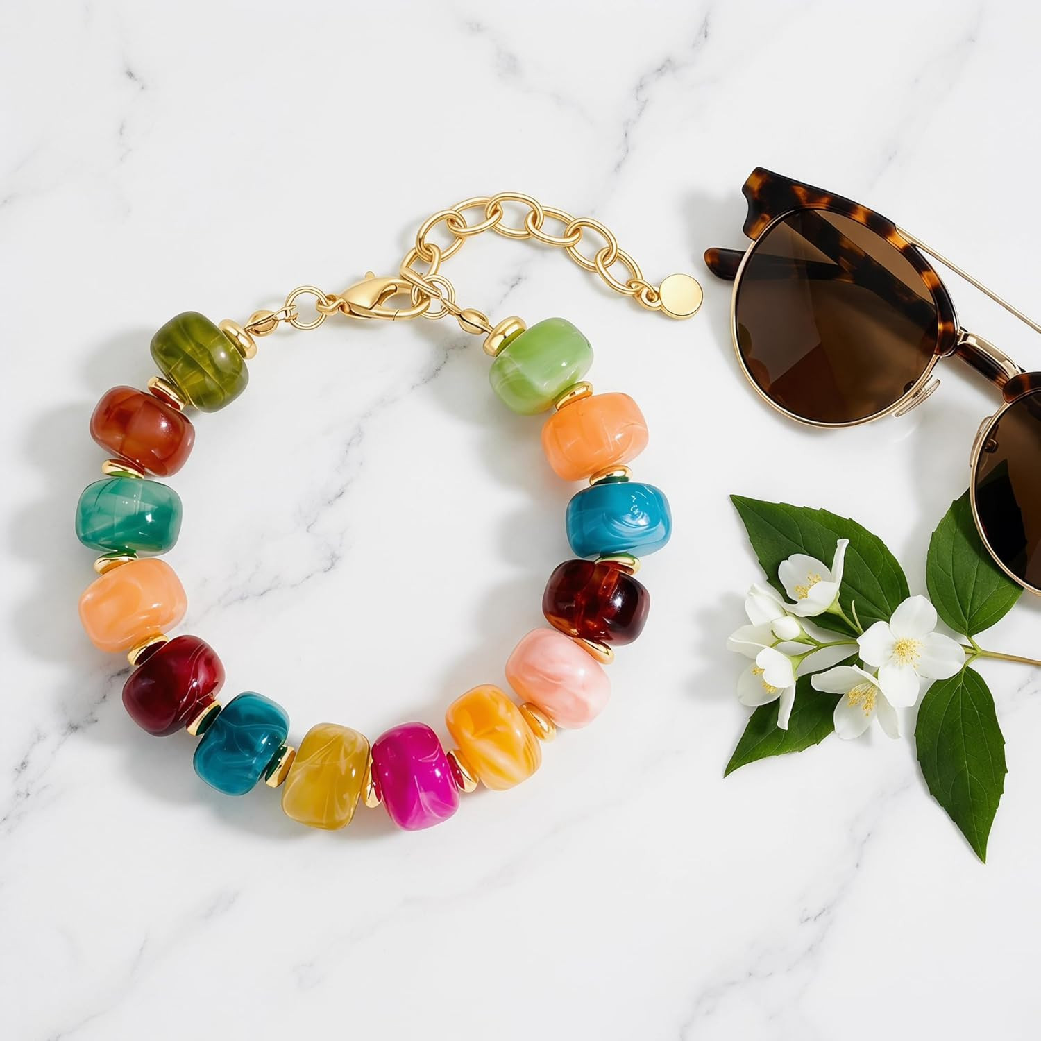 Colorful Beaded Heart Bracelets for Women Trendy Multicolor Acrylic Resin Beads
