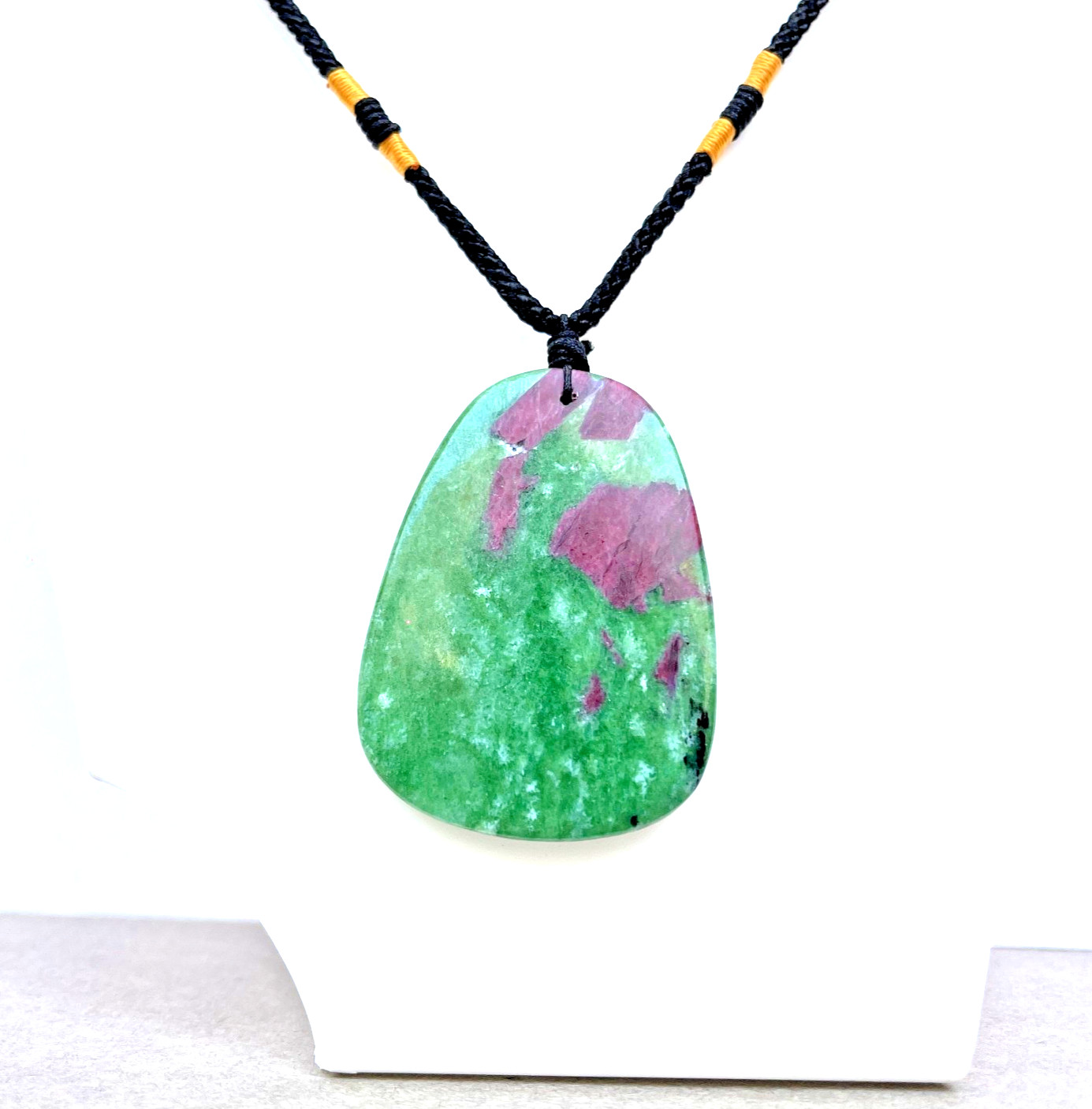Ruby Zoisite Necklace Anyolite Crystal Pendant Adjustable Cord Healing Stone