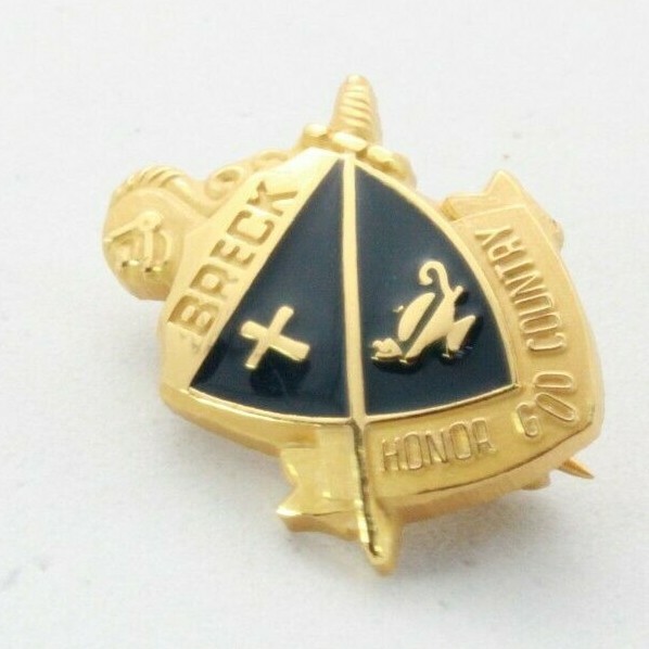 Brooch Pin – Signed Jostens – Breck – Honor God Country – Black Enamel Gold Tone