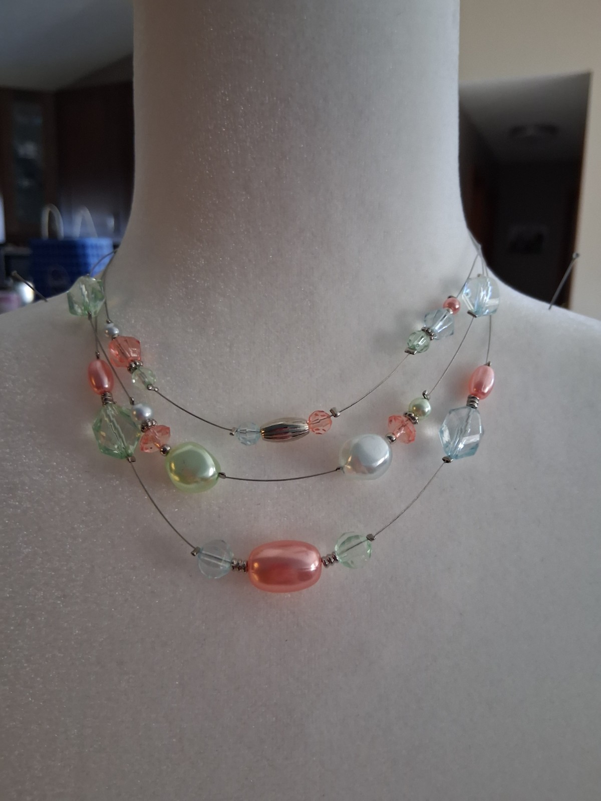Beaded Necklace On Wire and Earrings