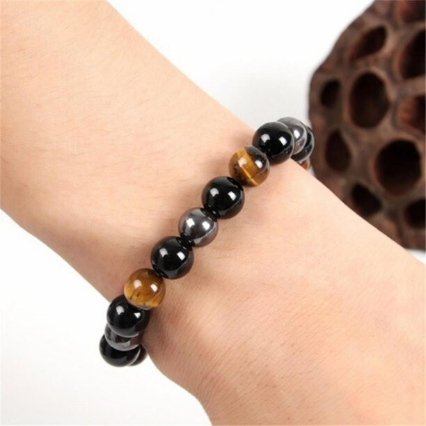 Energy Healing Stretch Bracelet 8mm Triple Protection Natural Stone for MenWomen