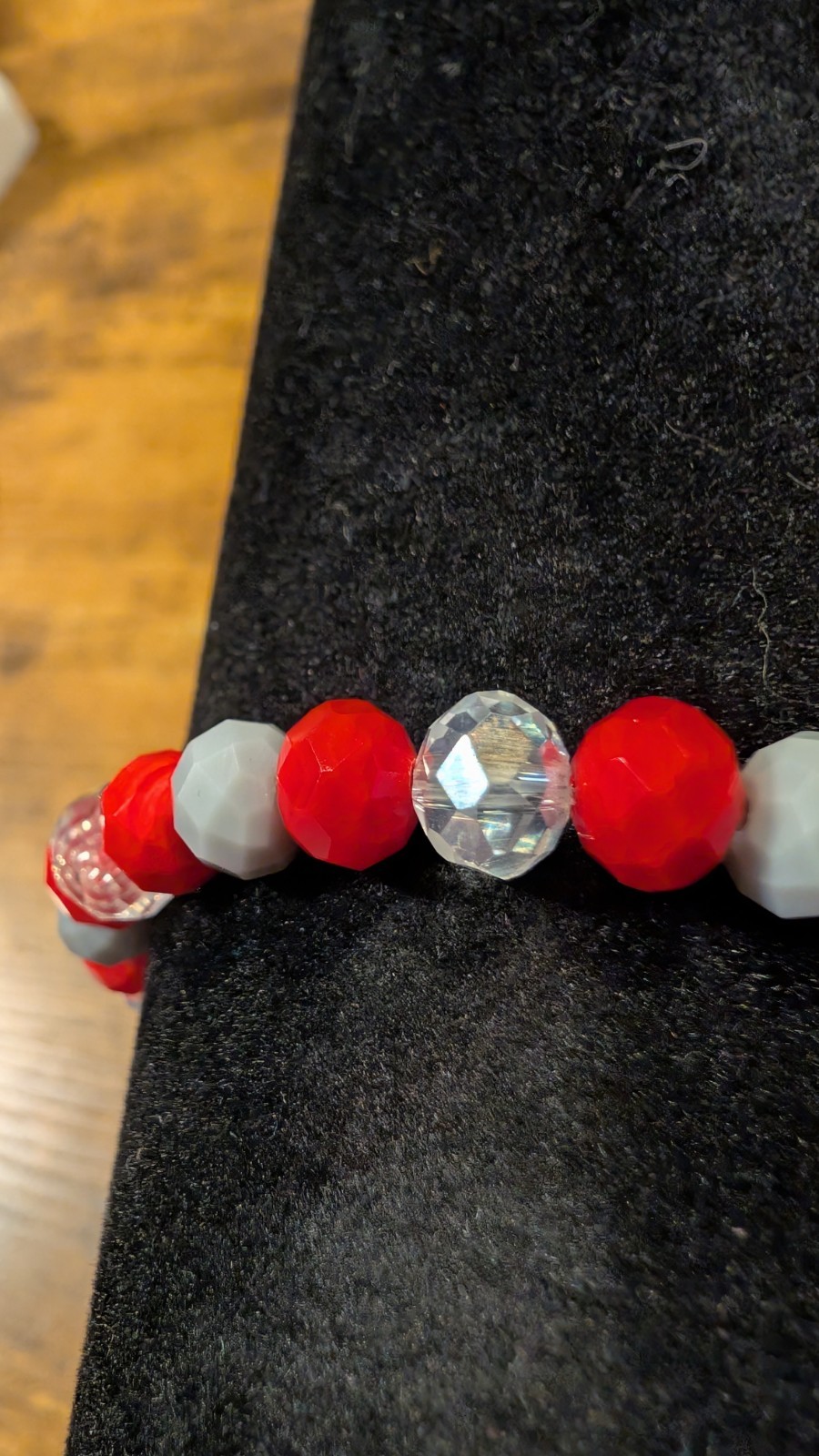 Stretch Beaded Anklet Bracelet w/ Dangling Flower Charm Red Gold Gray Unique