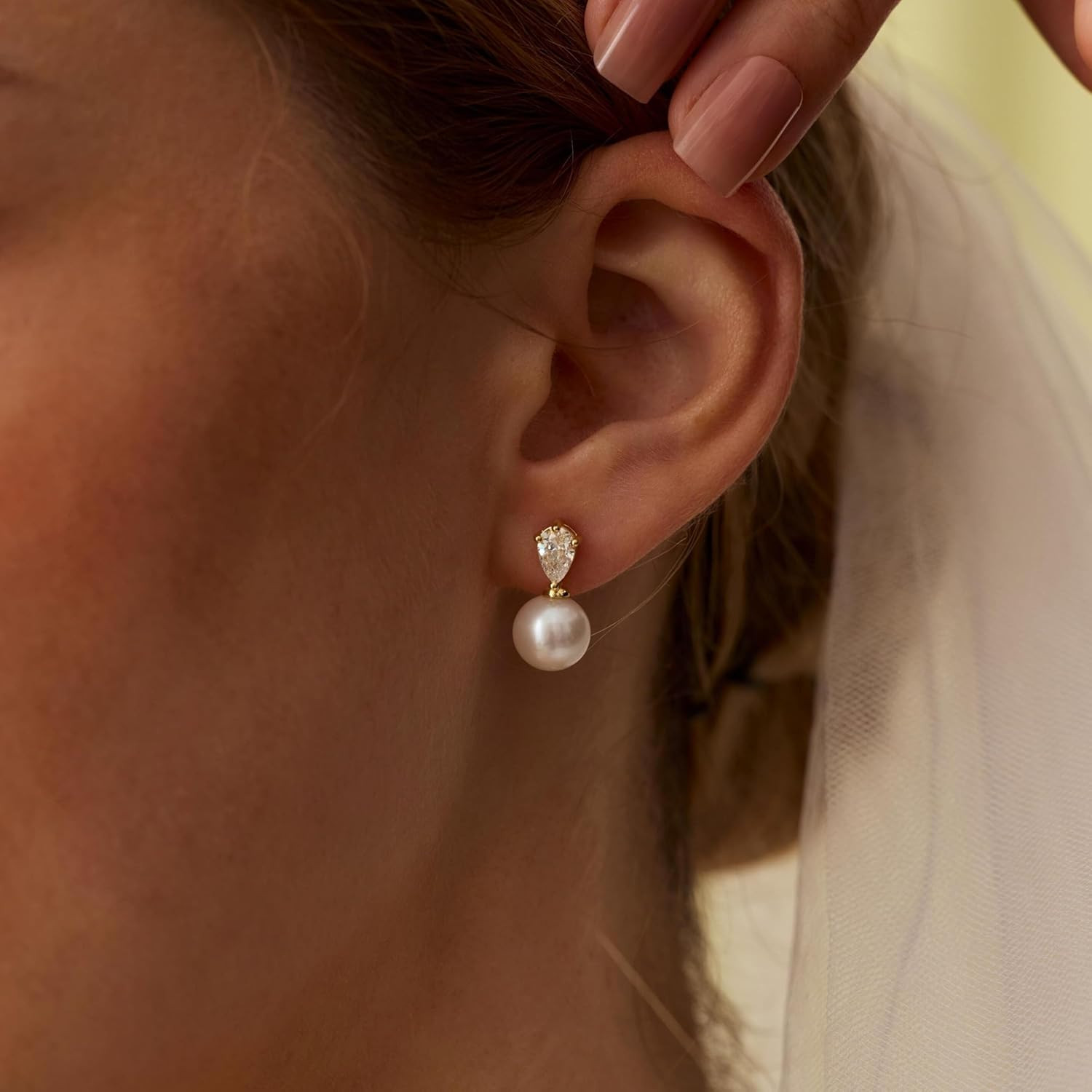 Pearl Earrings for Women,Dainty 14K Gold Plated Pearl Drop Earring Gold Bridal D