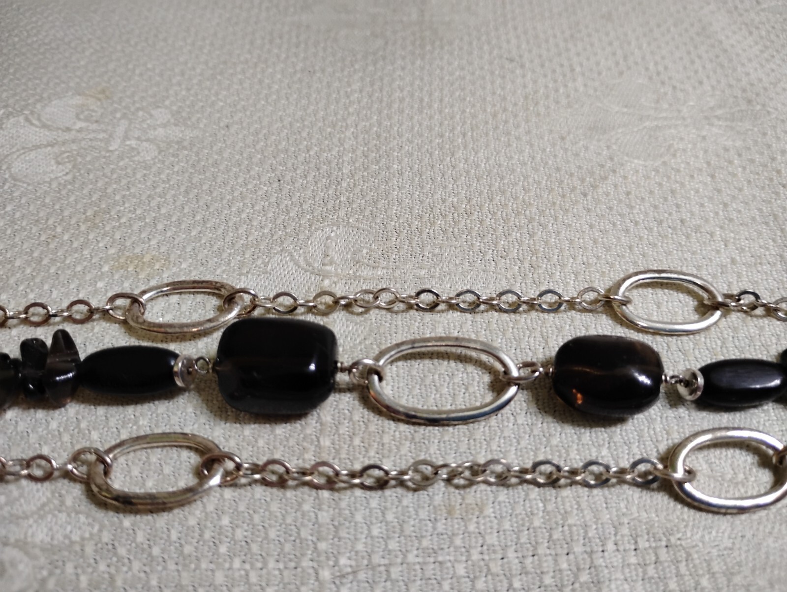 MWS Sri Lanka 925 Sterling Silver 3 Strand Black Glass Bead 8.5″ Bracelet