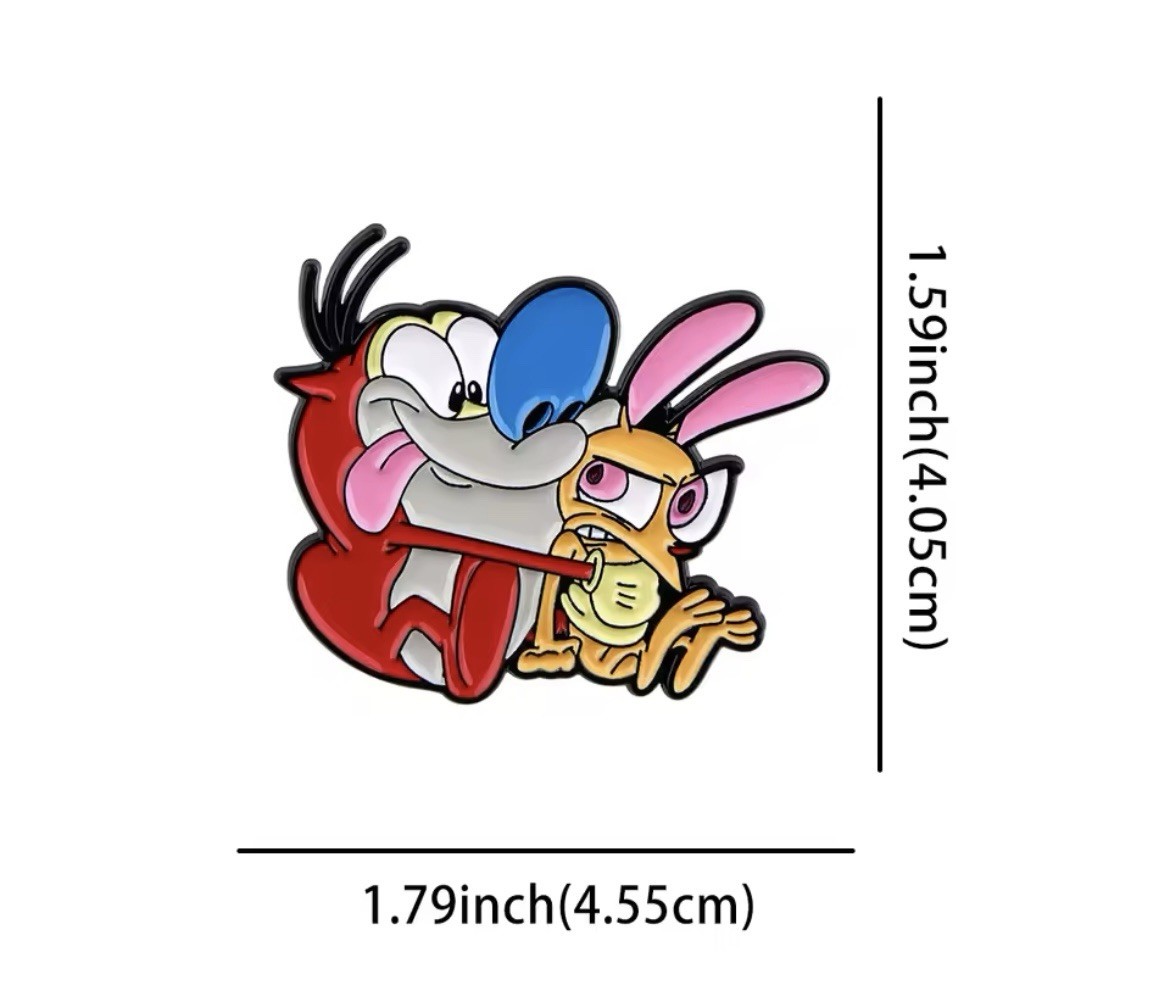 Stimpy Dog Cat Ren Cartoon Style 1pc Pin With Rubber Backer Humor FREE SHIPPING