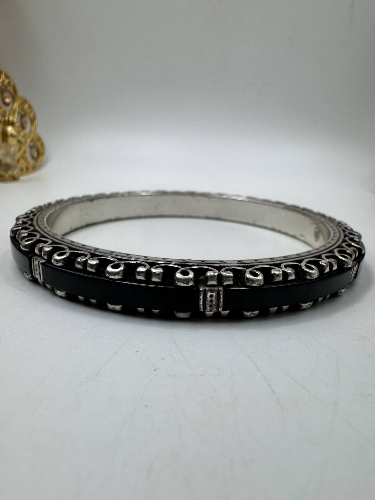 Brighton Whit Black Acrylic Inlay Bracelet Silver Plated (Read)