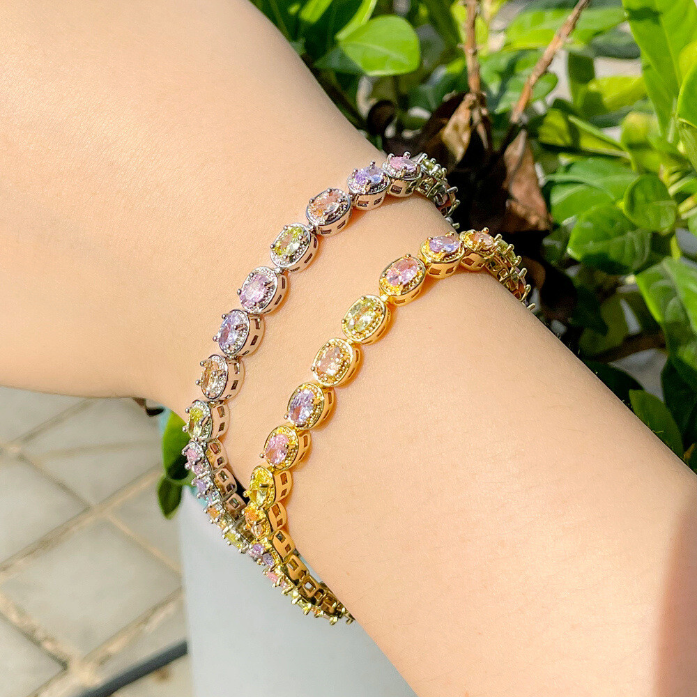 Candy Rainbow Color Amethyst Citrine Topaz Gems Silver Women Charm Bracelets