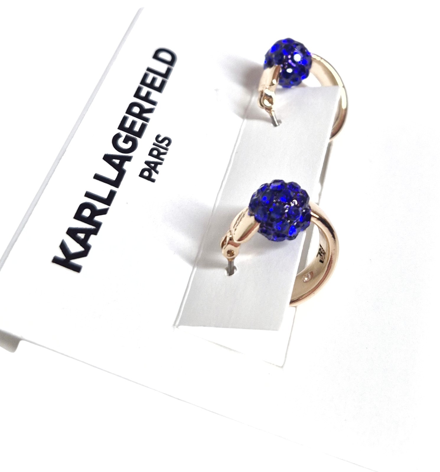 Karl Lagerfeld Small Pave Fireball Huggie Hoop Earrings Blue Gold Plated Brass