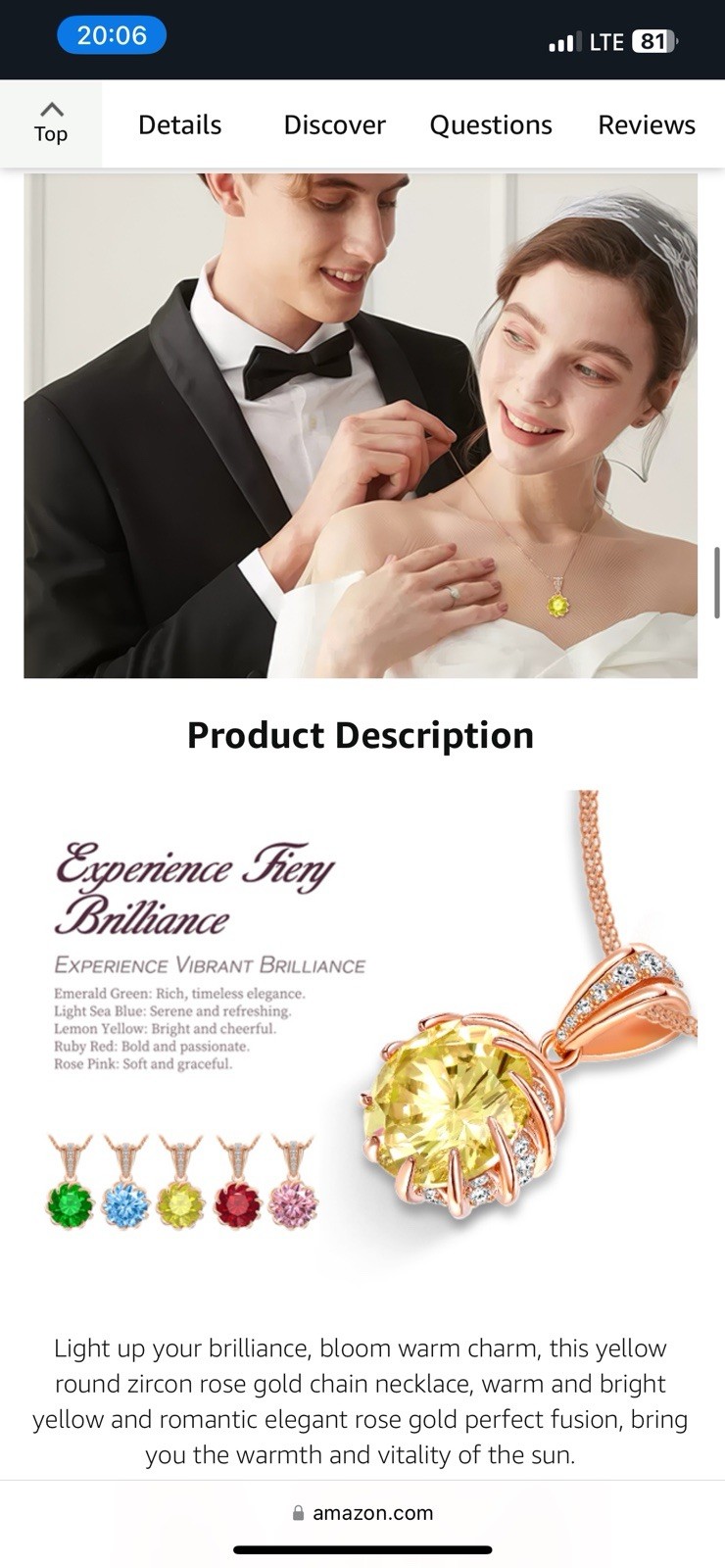 CeaKIev 6.0Carat (12.0mm) Round Cubic Zirconia Pendant Necklace