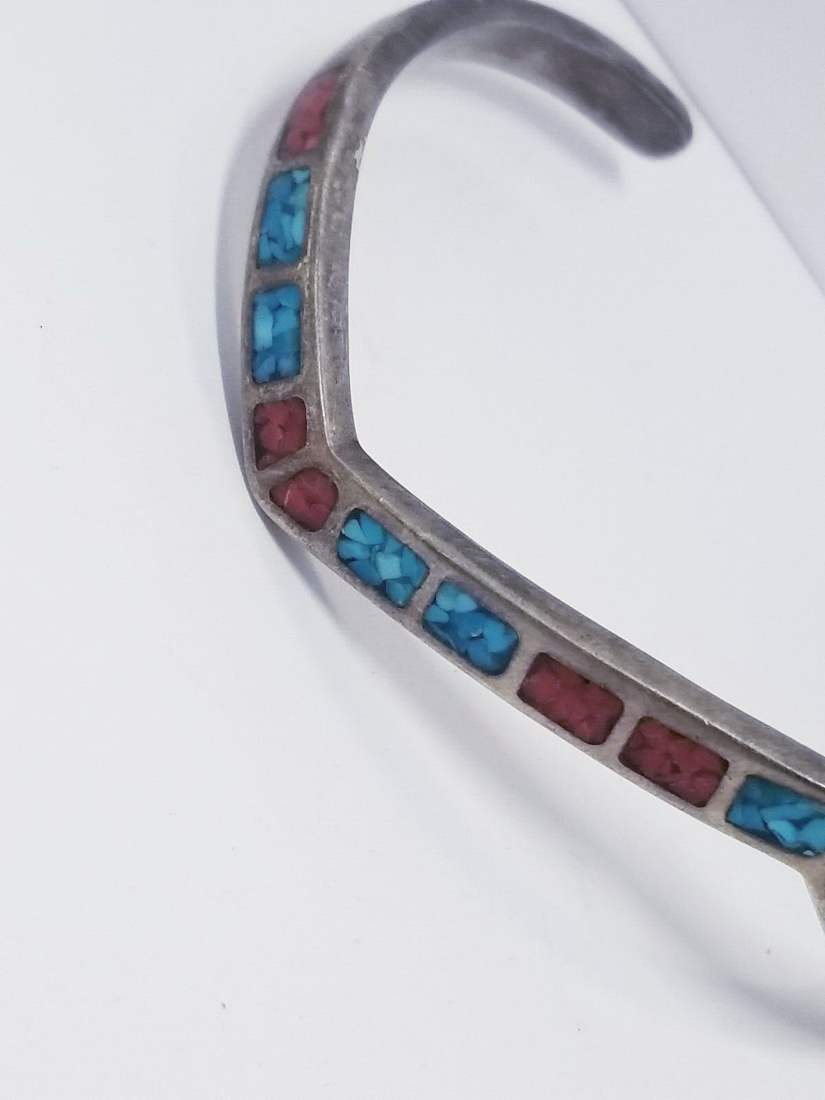 925 Sterling Silver Turquoise Mosaic Geometric Bracelet 13.1g