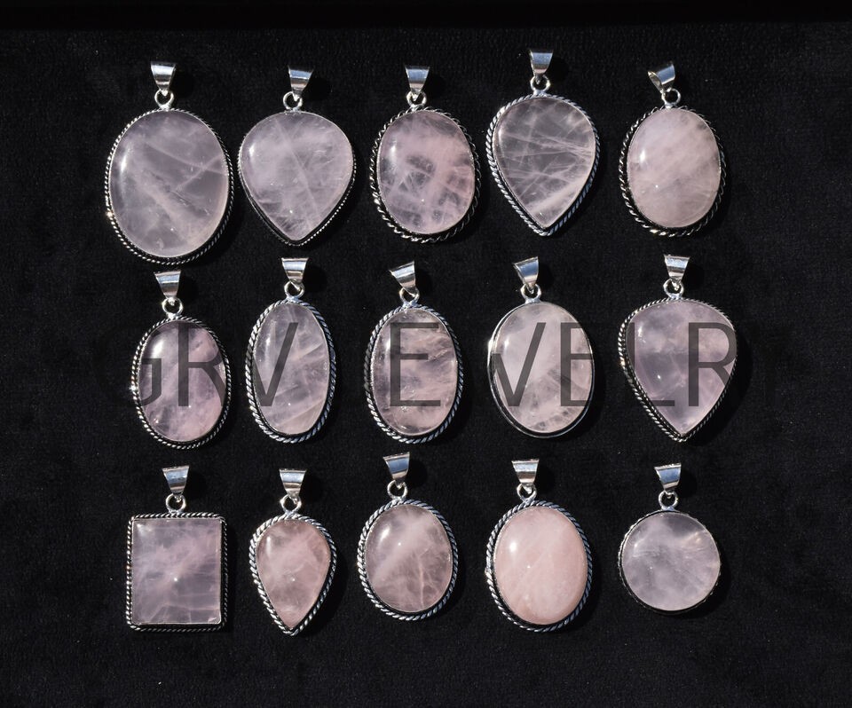 1-1000 Pcs Rose Quartz Pendant Wholesale Lot Bulk: Silver Plated Necklace WH-9