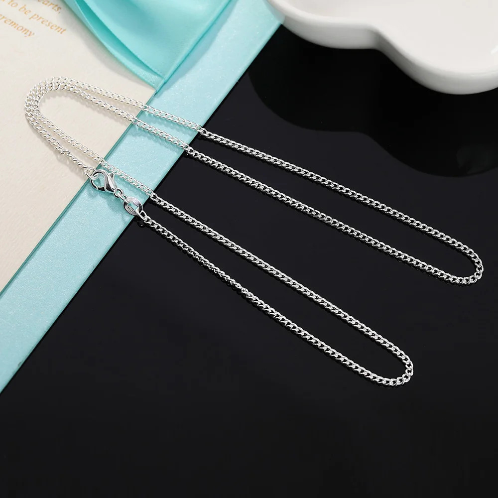925 Sterling Silver Necklace Classic Chain 2mm 16-30 Inch Length Women Jewelry