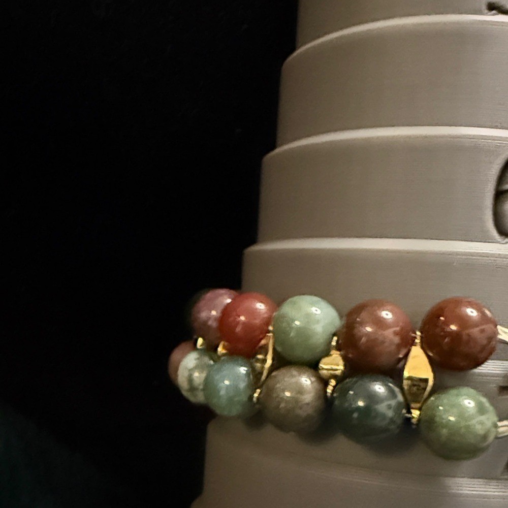 Gold Filigree Clasp Green & Red Agate Beaded Bracelet – Women Jewelry