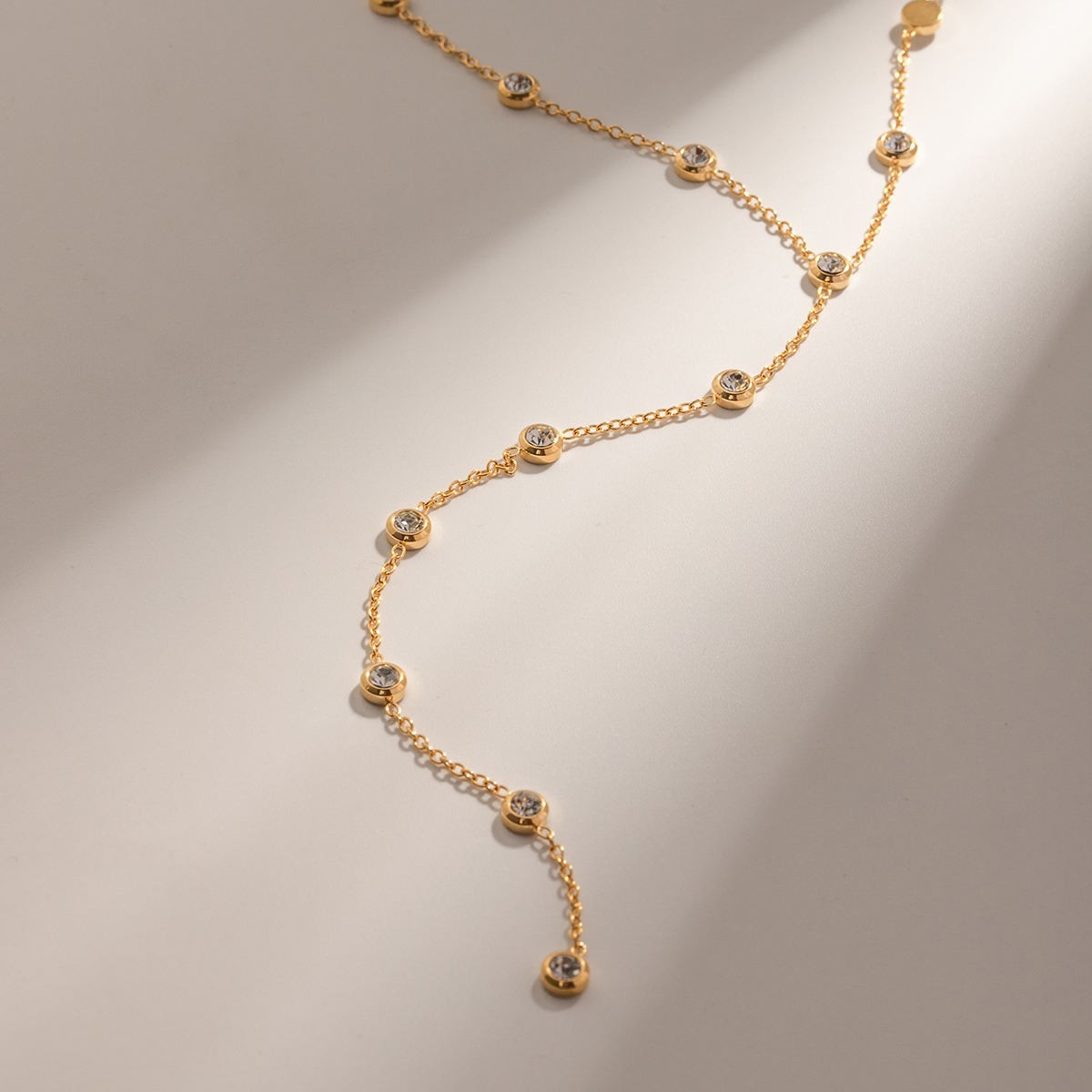 18K Gold Plated Zircon Y Necklace Stainless Steel Long Chain