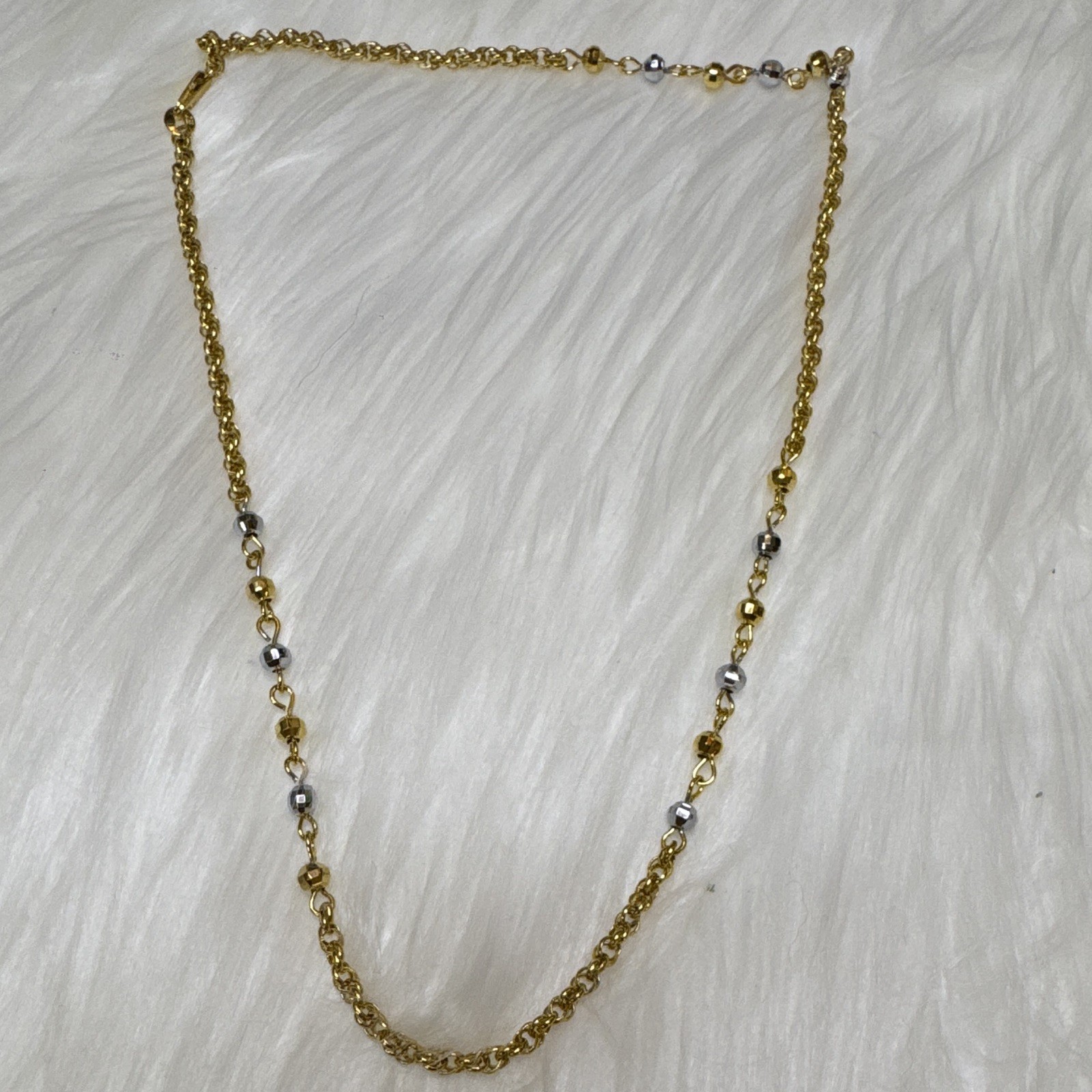 Rolo Chain Necklace 18.5”, 3.2mm 14K Gold Filled Two-Tone Beads, Lobster Clasp